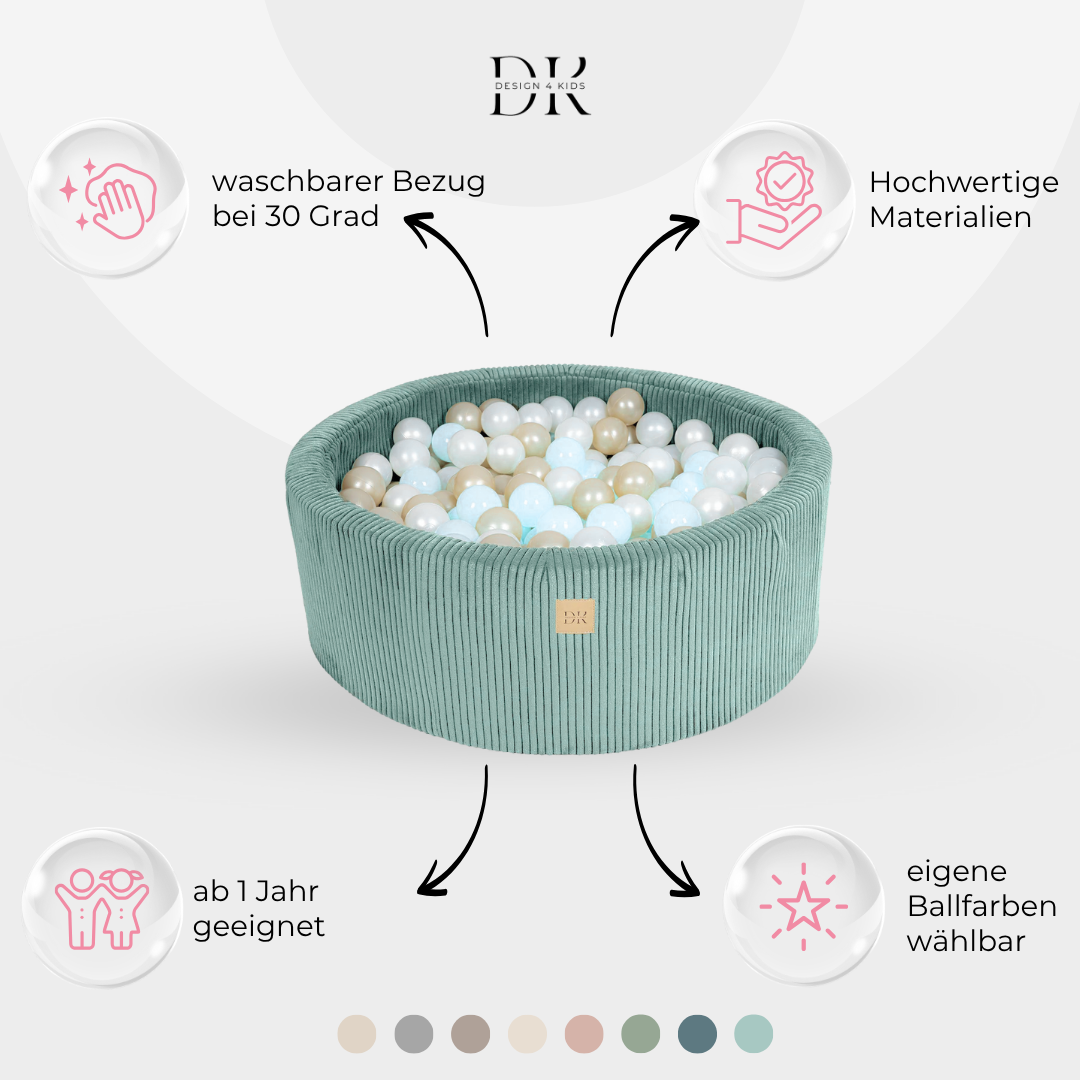 Design4Kids Bällebad Jewel 90x30cm Cord, 200 Bälle - eigene Farbauswahl