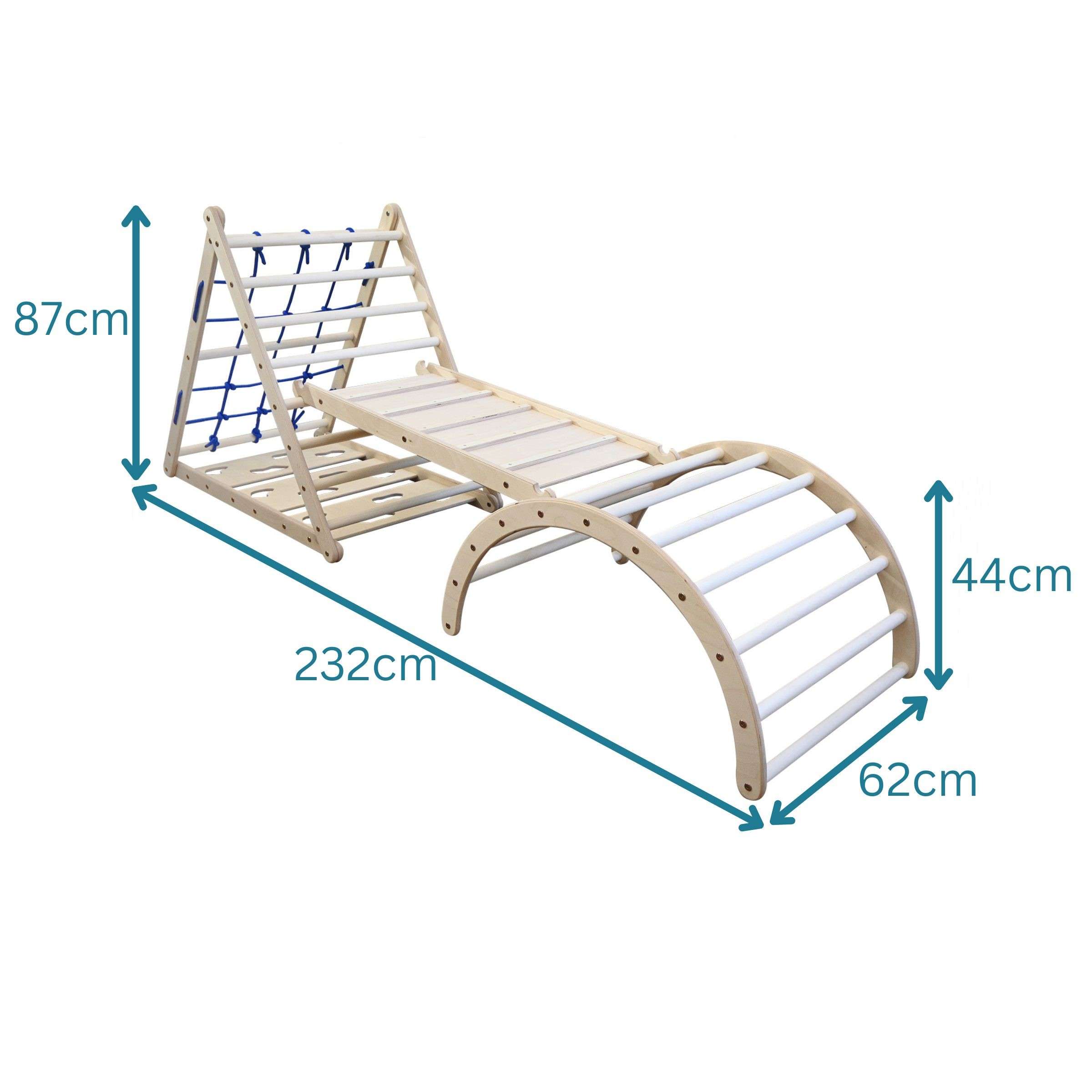 Design4Kids Montessori Kletterset Katta - dreiseitiges Kletterdreieck mit Nylonseil, Rutsche und Kletterbogen