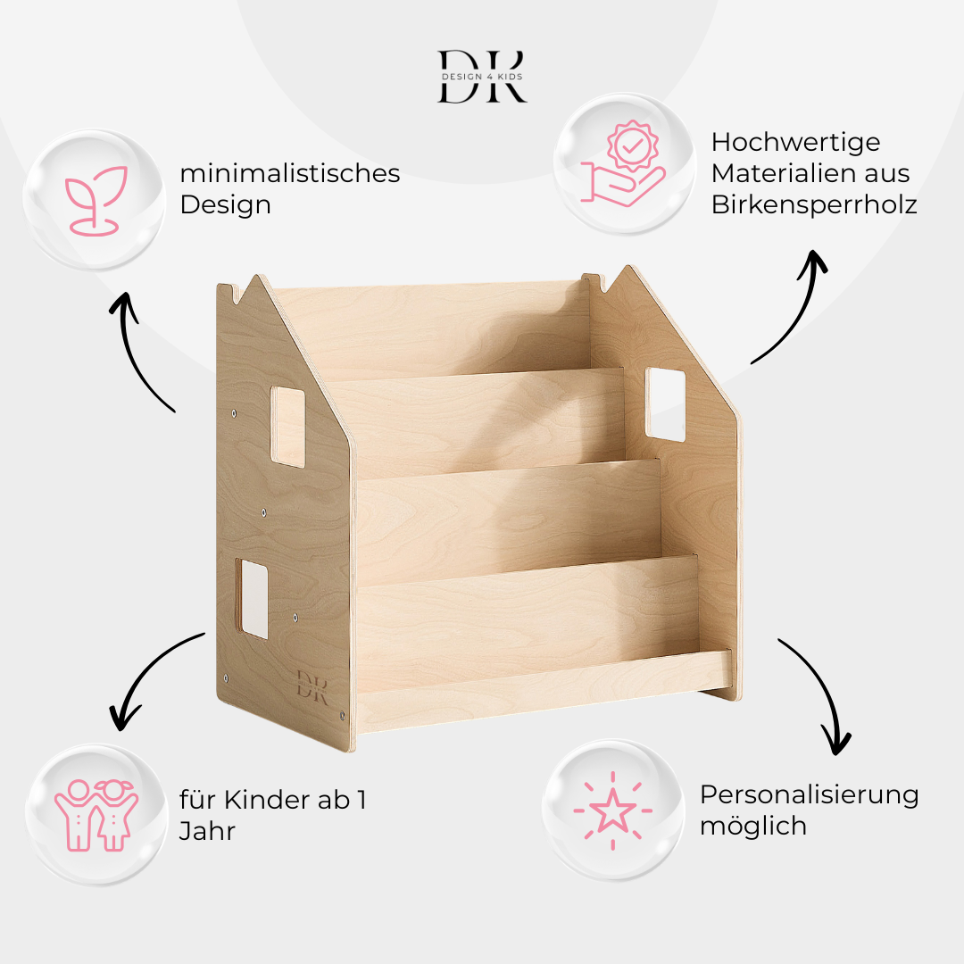 Design4Kids Montessori Bücherregal für Kinder – Natur