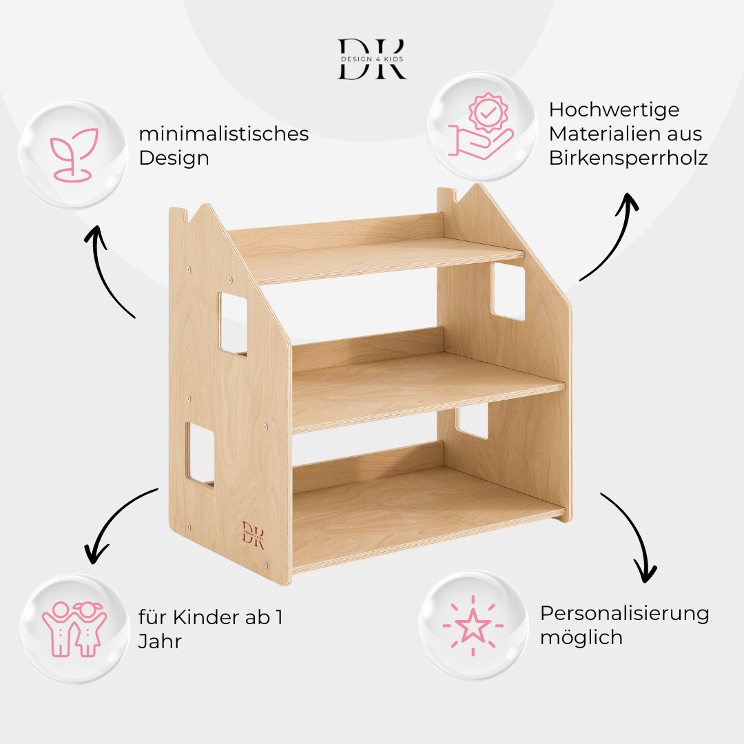 Design4Kids Montessori Spielzeugregal für Kinder – Natur