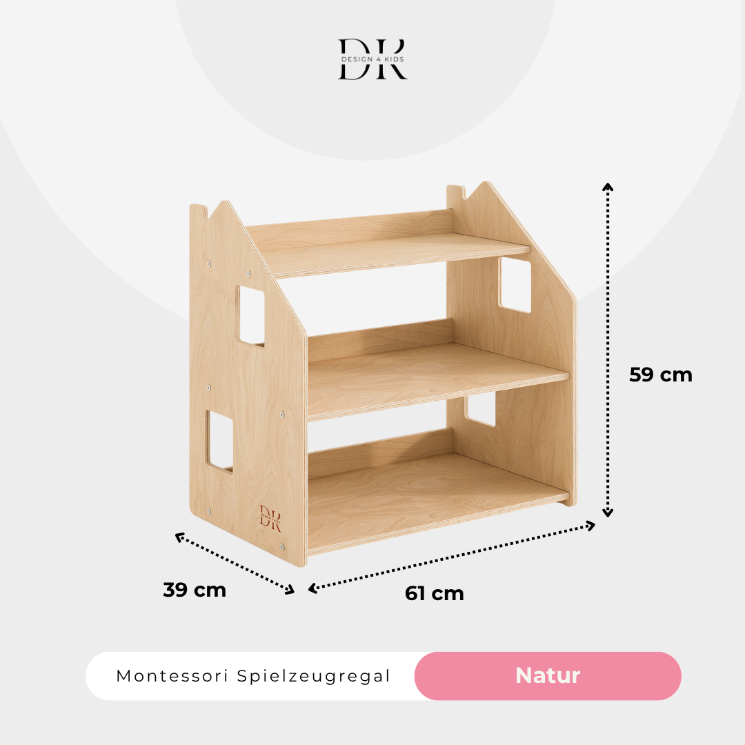 Design4Kids Montessori Spielzeugregal für Kinder – Natur