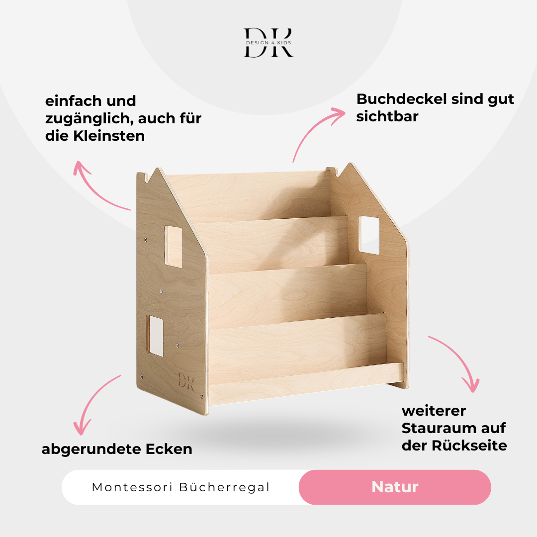 Design4Kids Montessori Bücherregal für Kinder – Natur