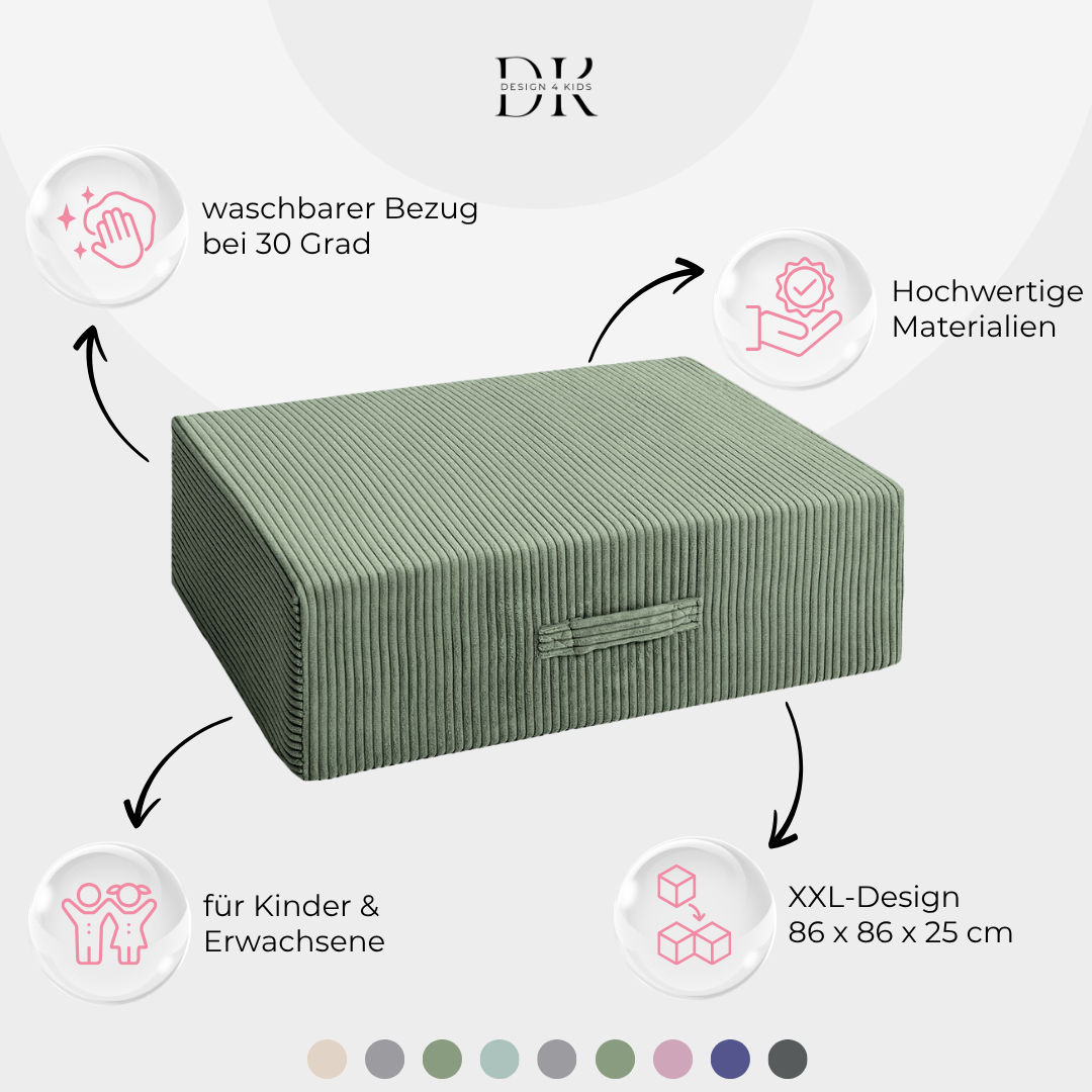 Design4Kids XXL Hüpfpolster Cord Grande - 86x86 cm