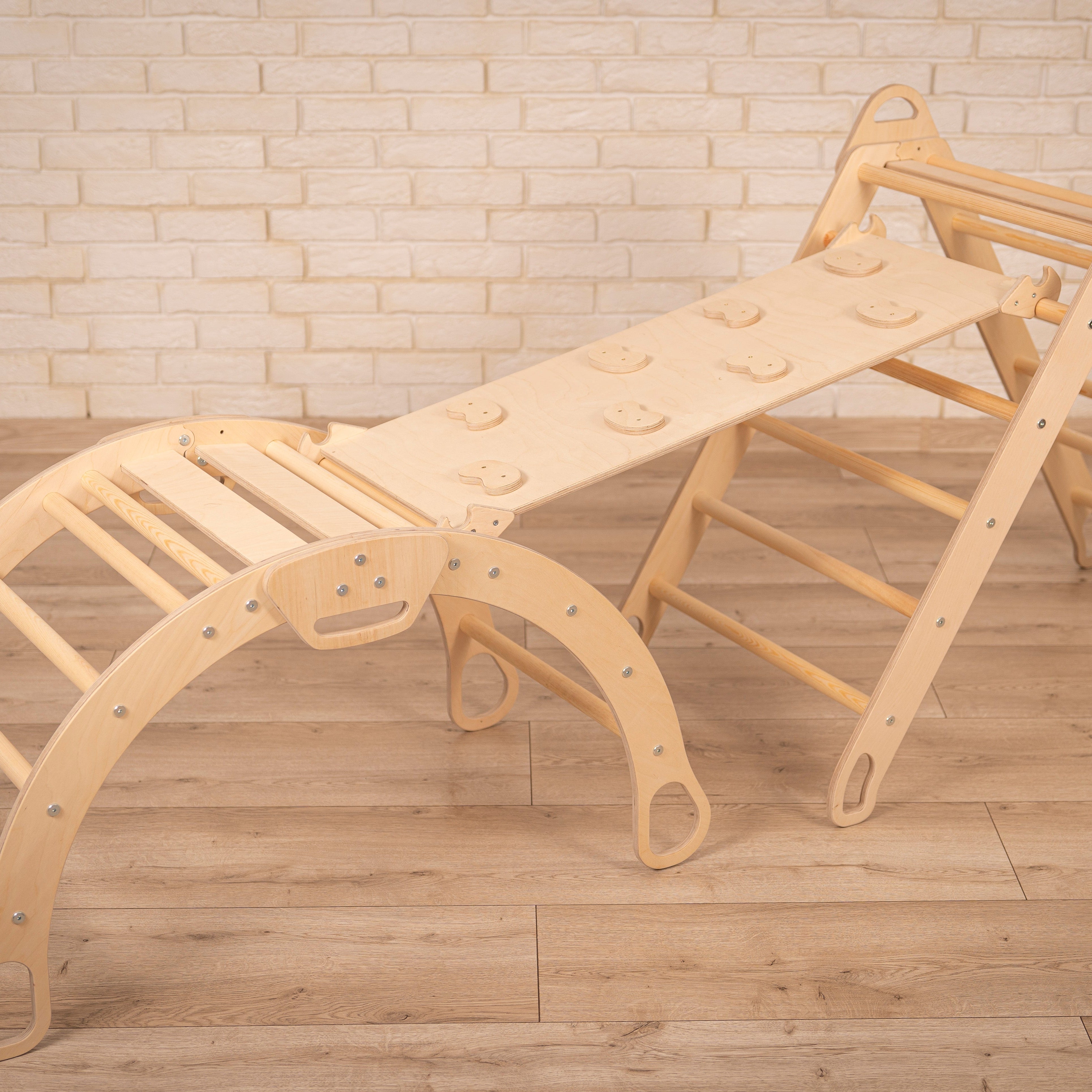 Design4Kids 3-in-1 Montessori Kletterset L - Kletterdreieck, Rutsche & Wippe