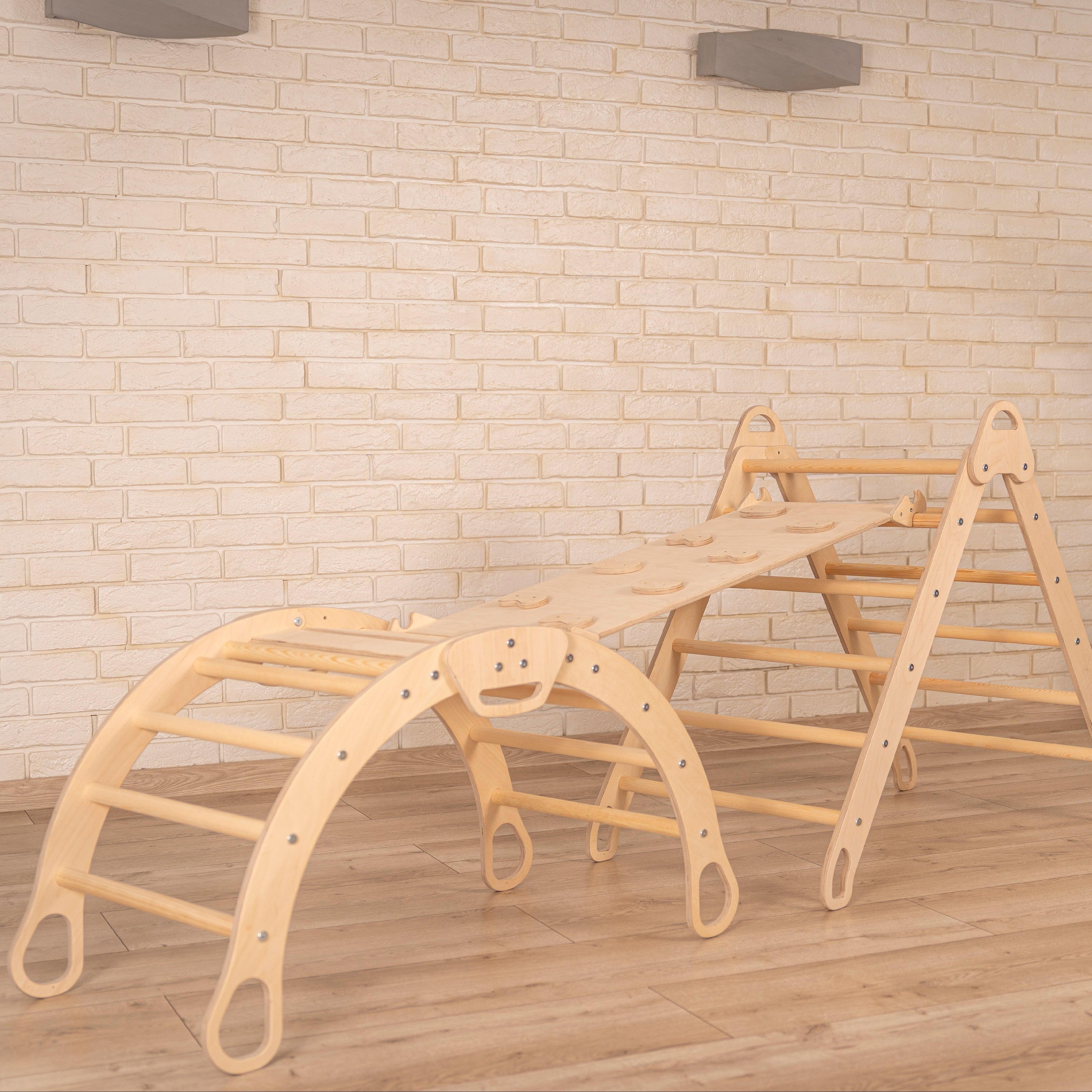 Design4Kids 3-in-1 Montessori Kletterset L - Kletterdreieck, Rutsche & Wippe