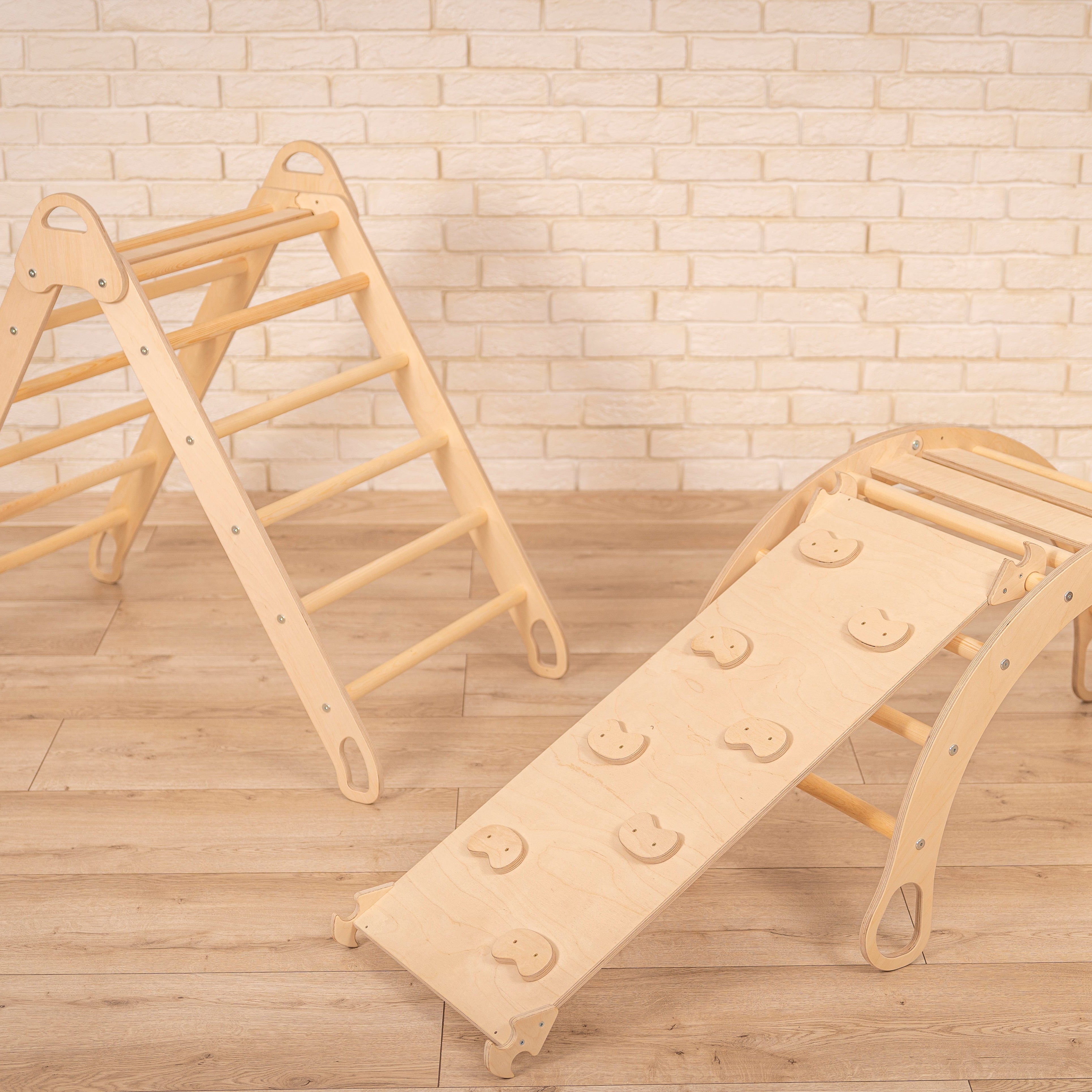 Design4Kids 3-in-1 Montessori Kletterset L - Kletterdreieck, Rutsche & Wippe