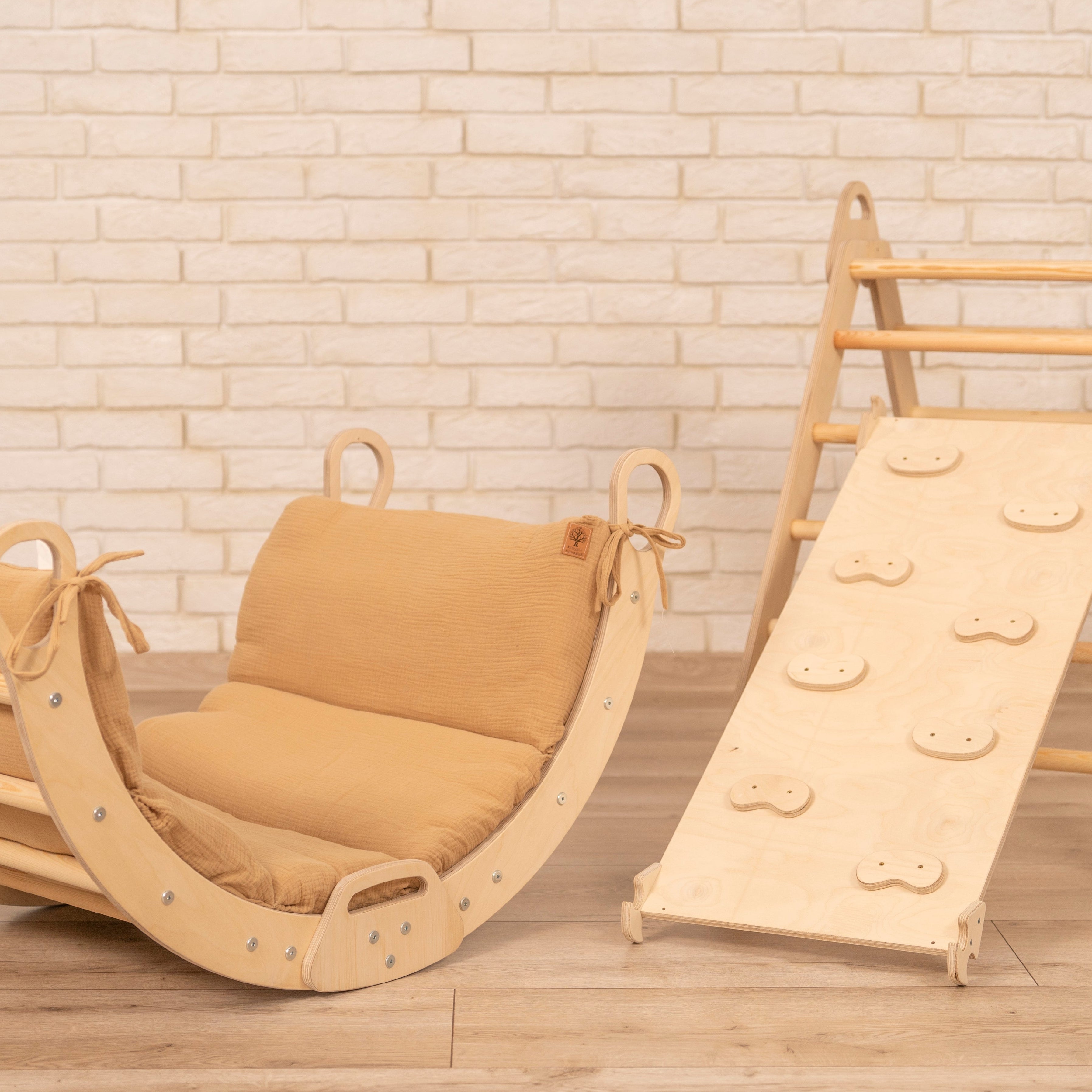 Design4Kids 3-in-1 Montessori Kletterset L - Kletterdreieck, Rutsche & Wippe