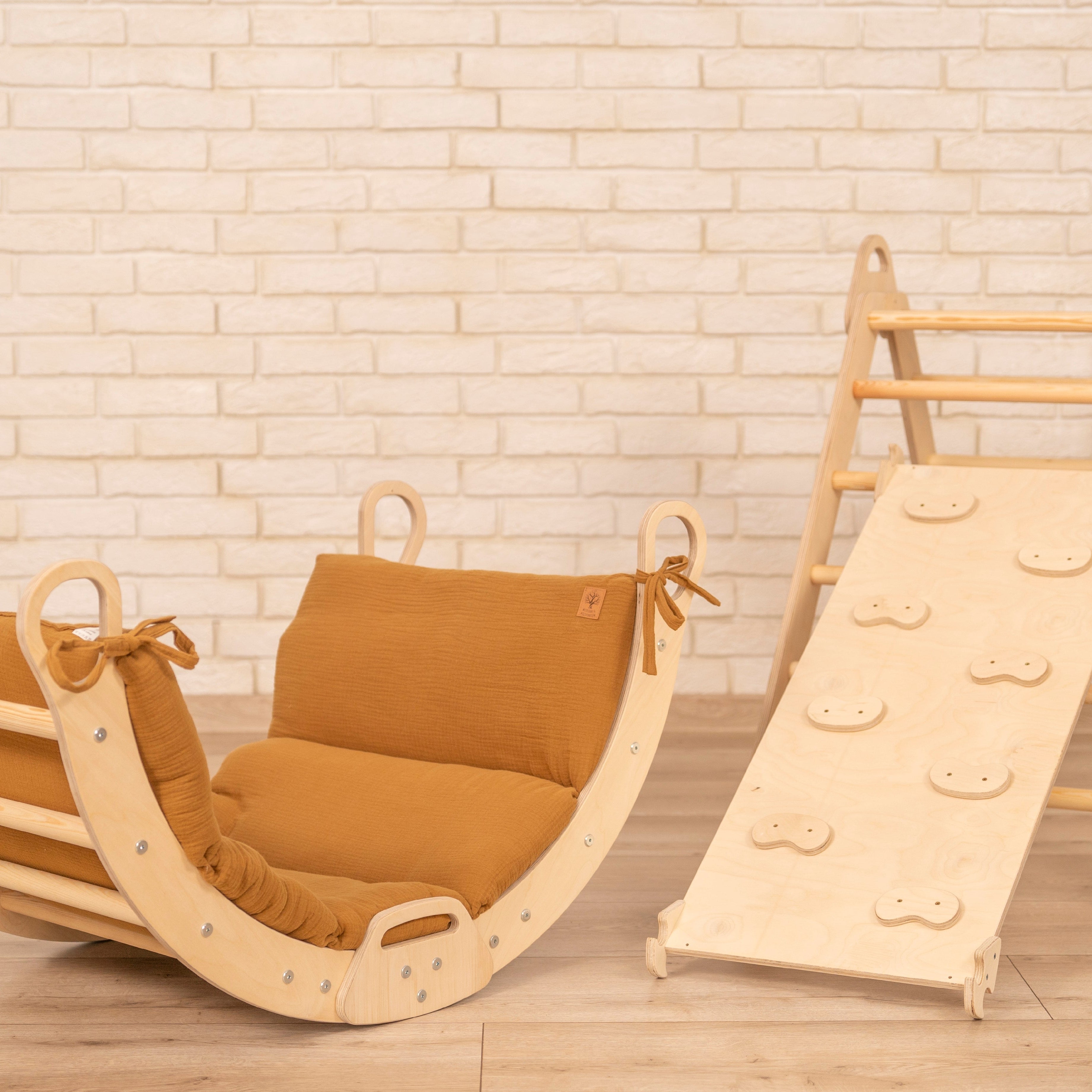 Design4Kids 3-in-1 Montessori Kletterset L - Kletterdreieck, Rutsche & Wippe