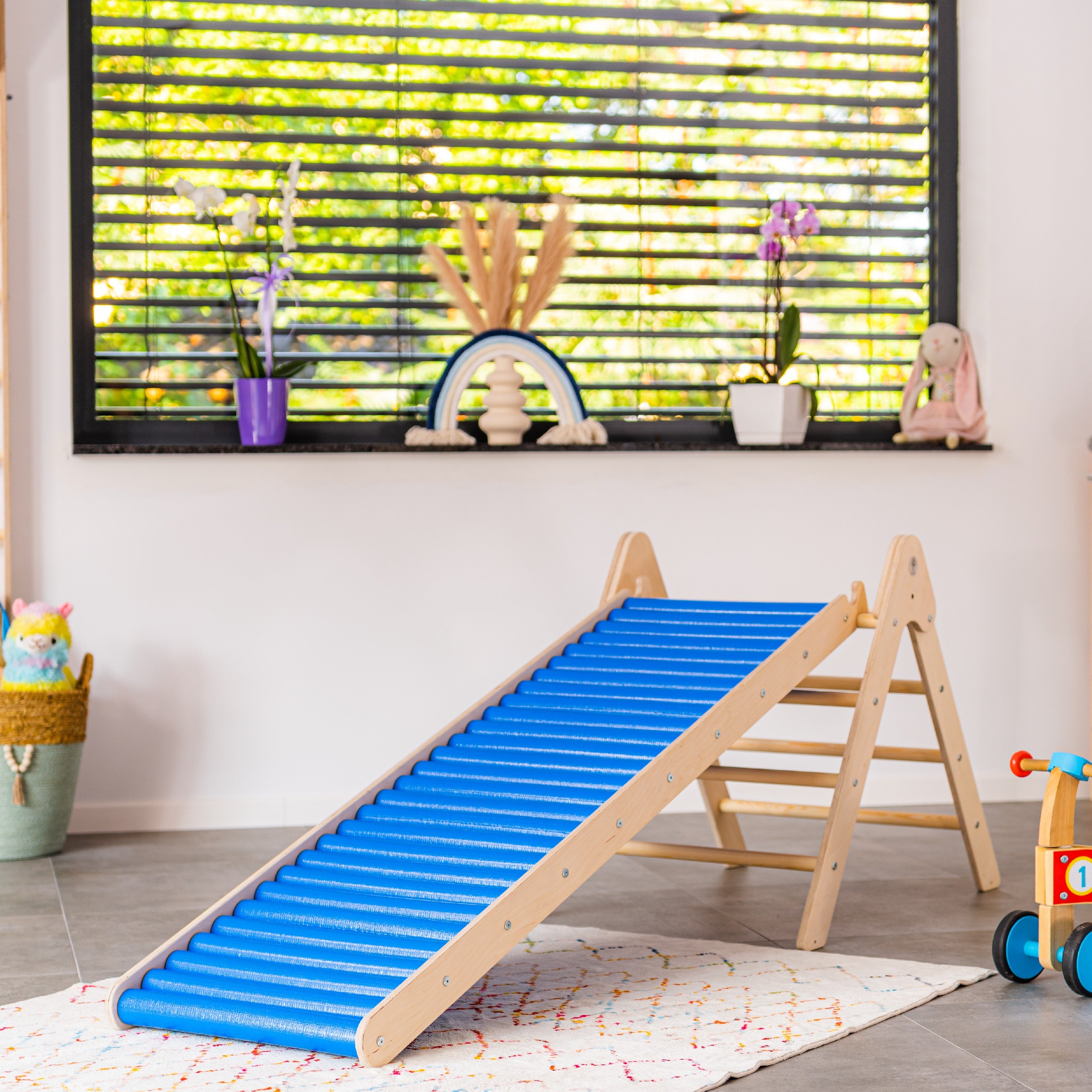 Design4Kids 4-in-1 Montessori Kletterset M - Kletterdreieck, Wippe, Klettersteig & Rollenrutsche