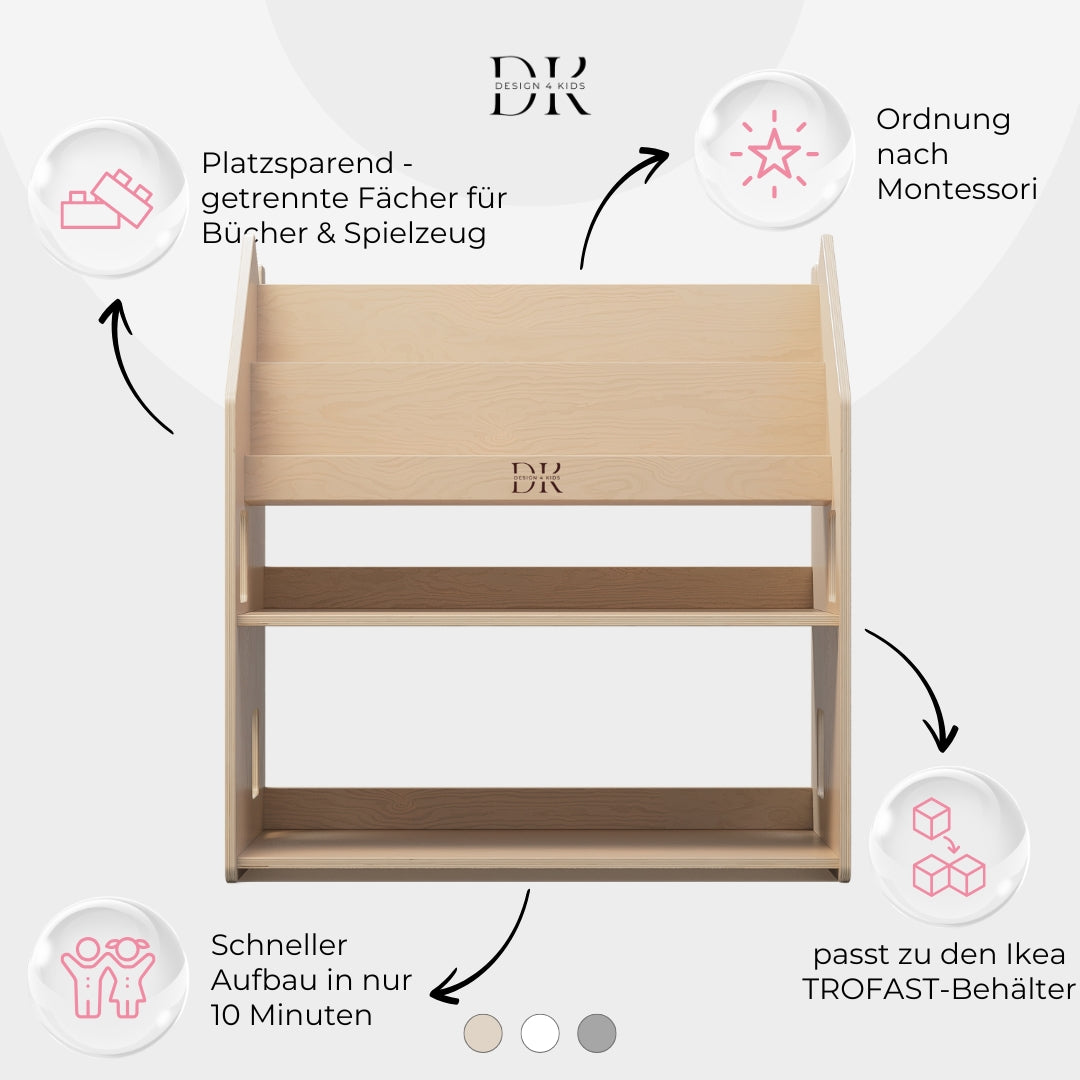 Design4Kids Montessori 2-in-1 Bücherregal für Kinder