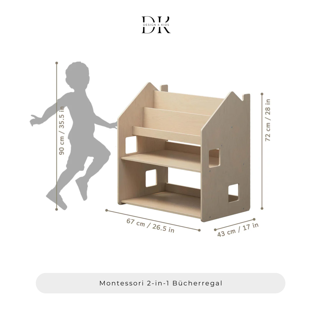 Design4Kids Montessori 2-in-1 Bücherregal für Kinder