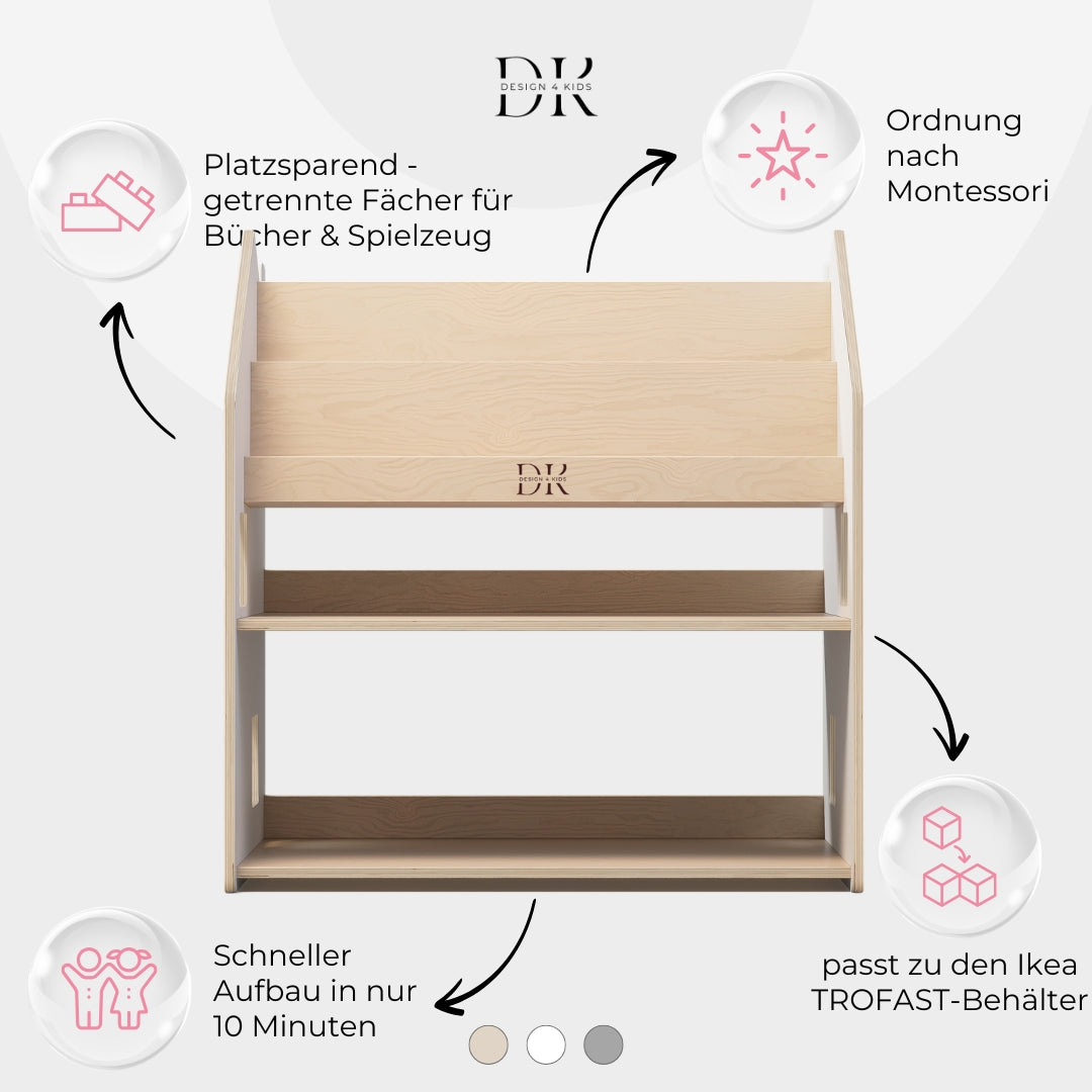 Design4Kids Montessori 2-in-1 Bücherregal für Kinder