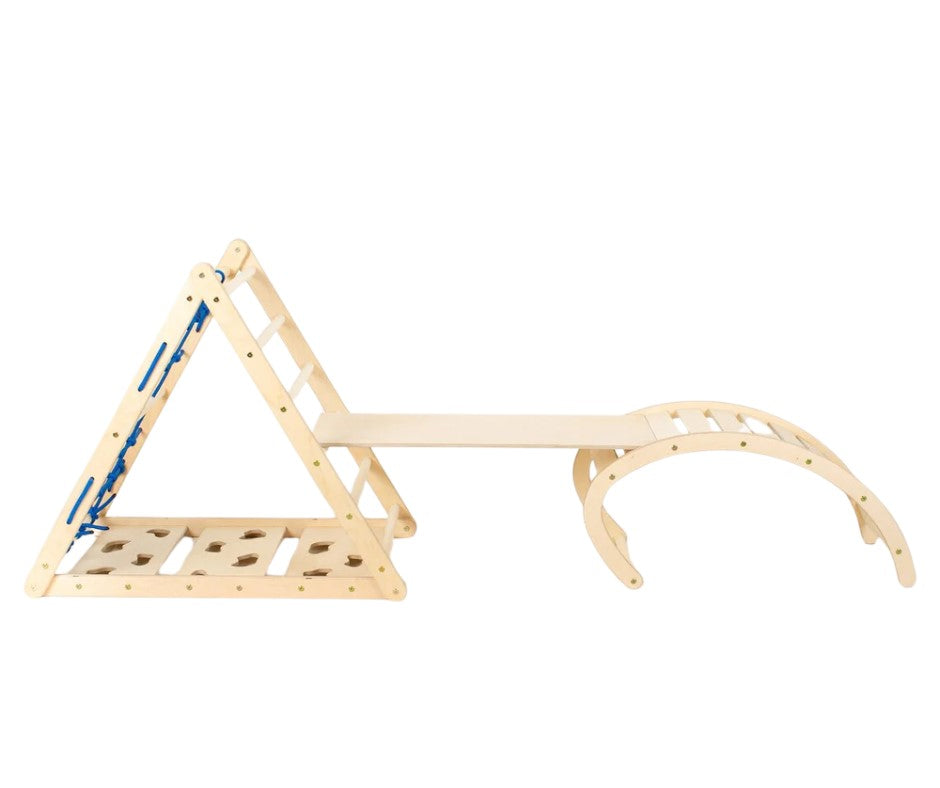 Design4Kids Montessori Kletterset Indri - dreiseitiges Kletterdreieck mit Nylonseil, Rutsche und Wippe
