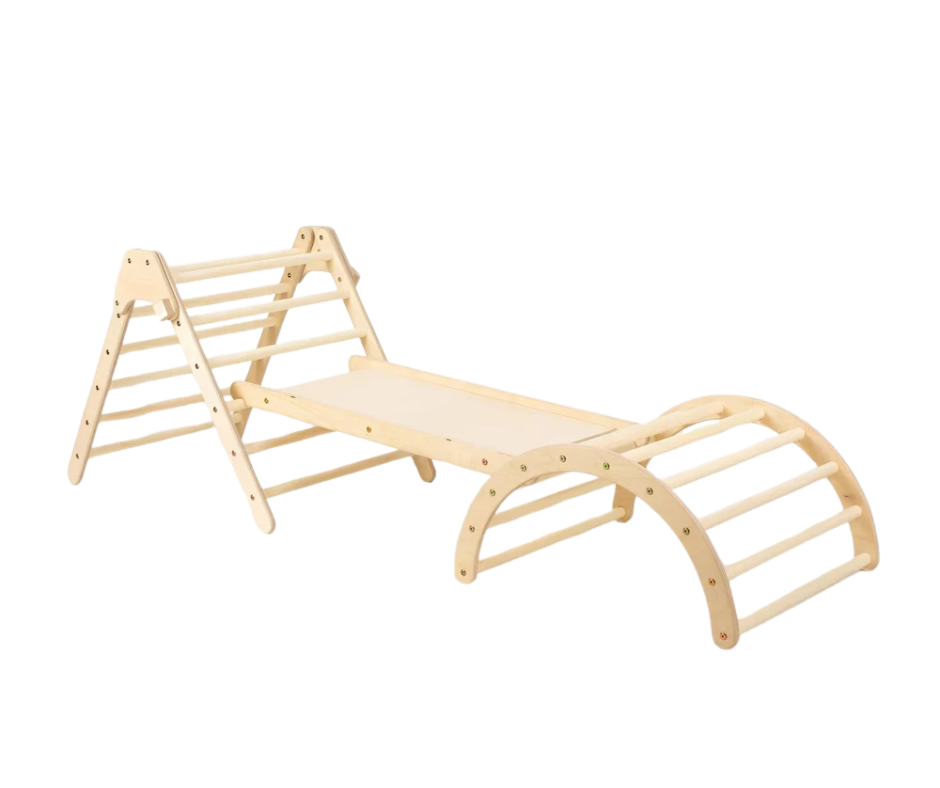 Design4Kids Montessori Kletterset Tarsier - Pikler-Kletterdreieck mit Rutsche und Kletterbogen