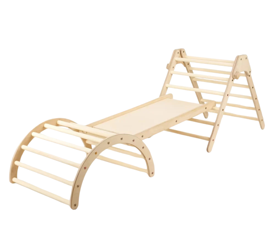 Design4Kids Montessori Kletterset Tarsier - Pikler-Kletterdreieck mit Rutsche und Kletterbogen