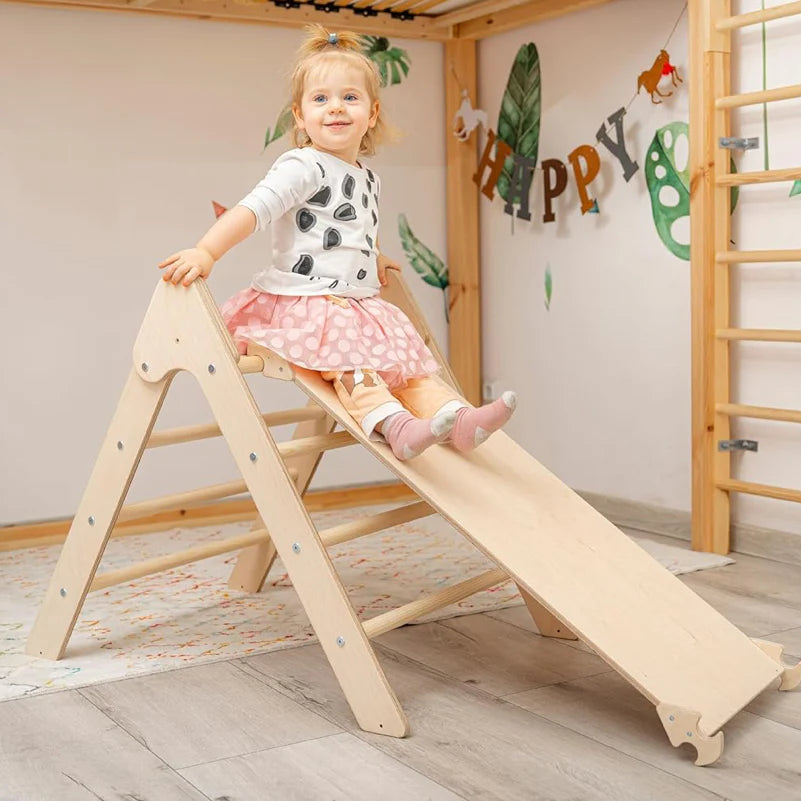 Design4Kids 2-in-1 Montessori Kletterset M - Kletterdreieck und Klettersteig/Rutsche