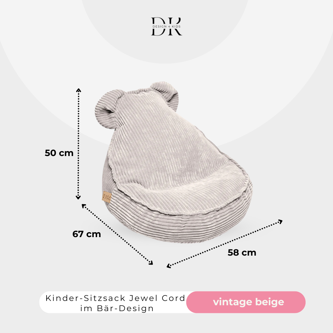 Design4Kids Kinder-Sitzsack Jewel Cord im Bär-Design