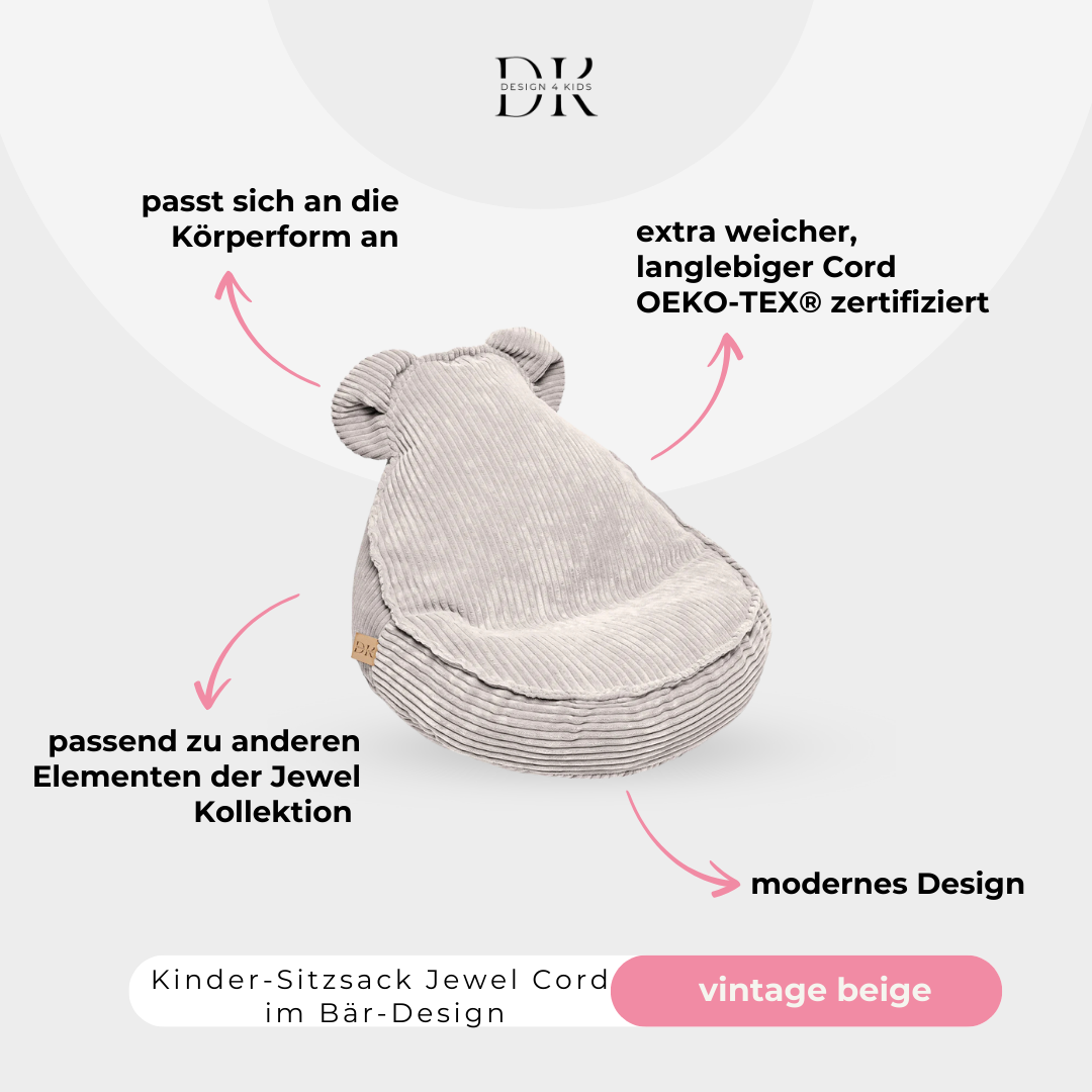 Design4Kids Kinder-Sitzsack Jewel Cord im Bär-Design