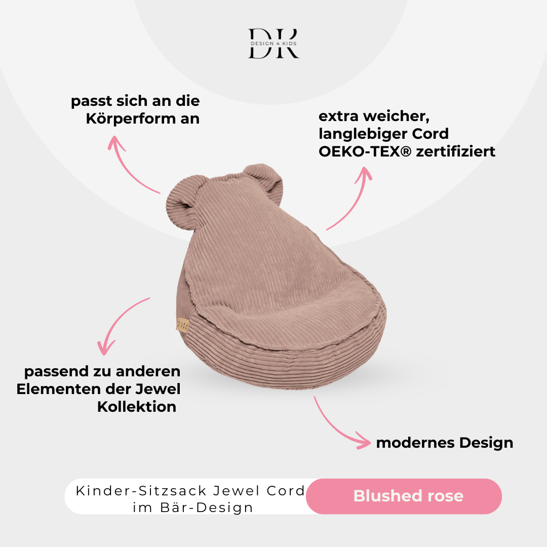 Design4Kids Kinder-Sitzsack Jewel Cord im Bär-Design
