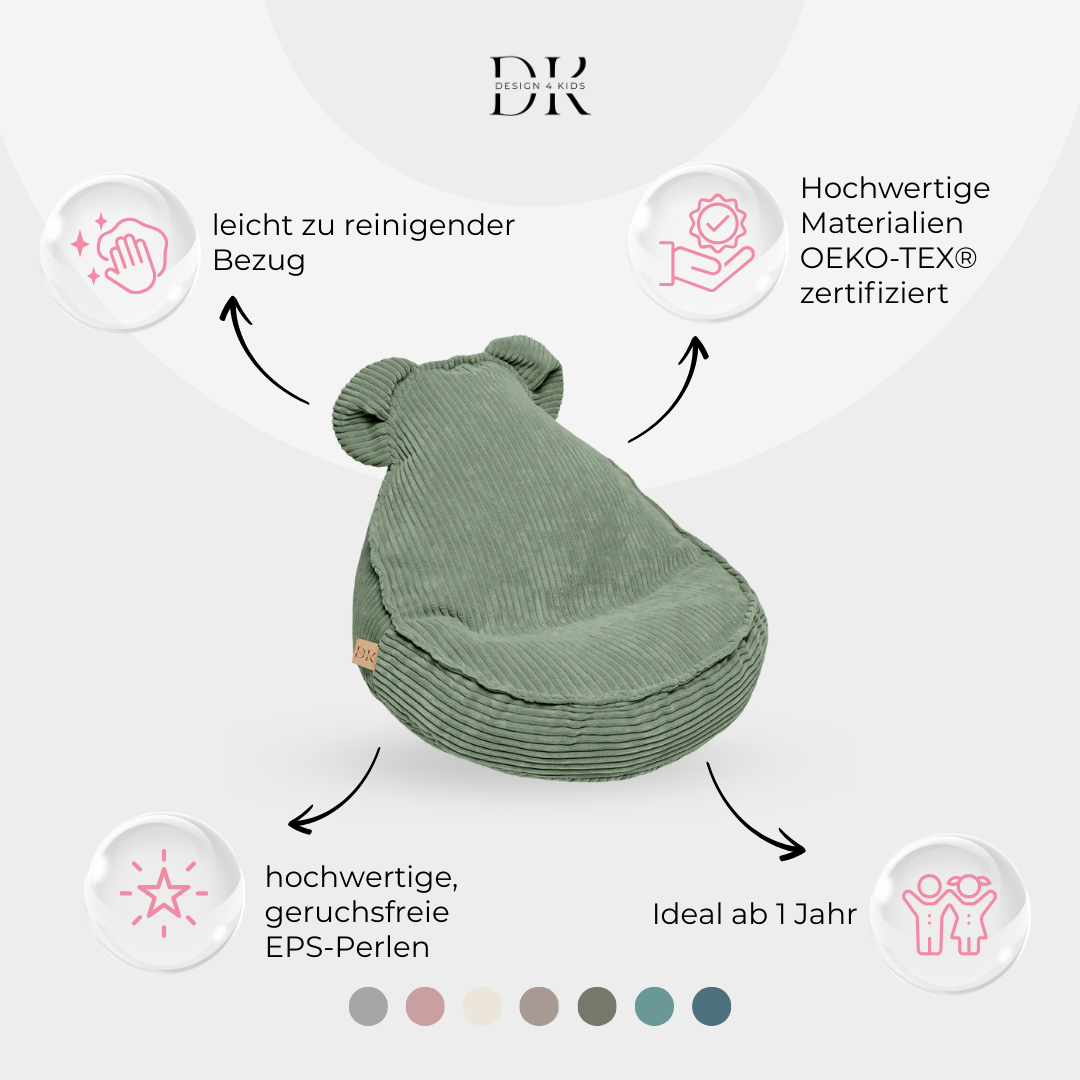 Design4Kids Kinder-Sitzsack Jewel Cord im Bär-Design