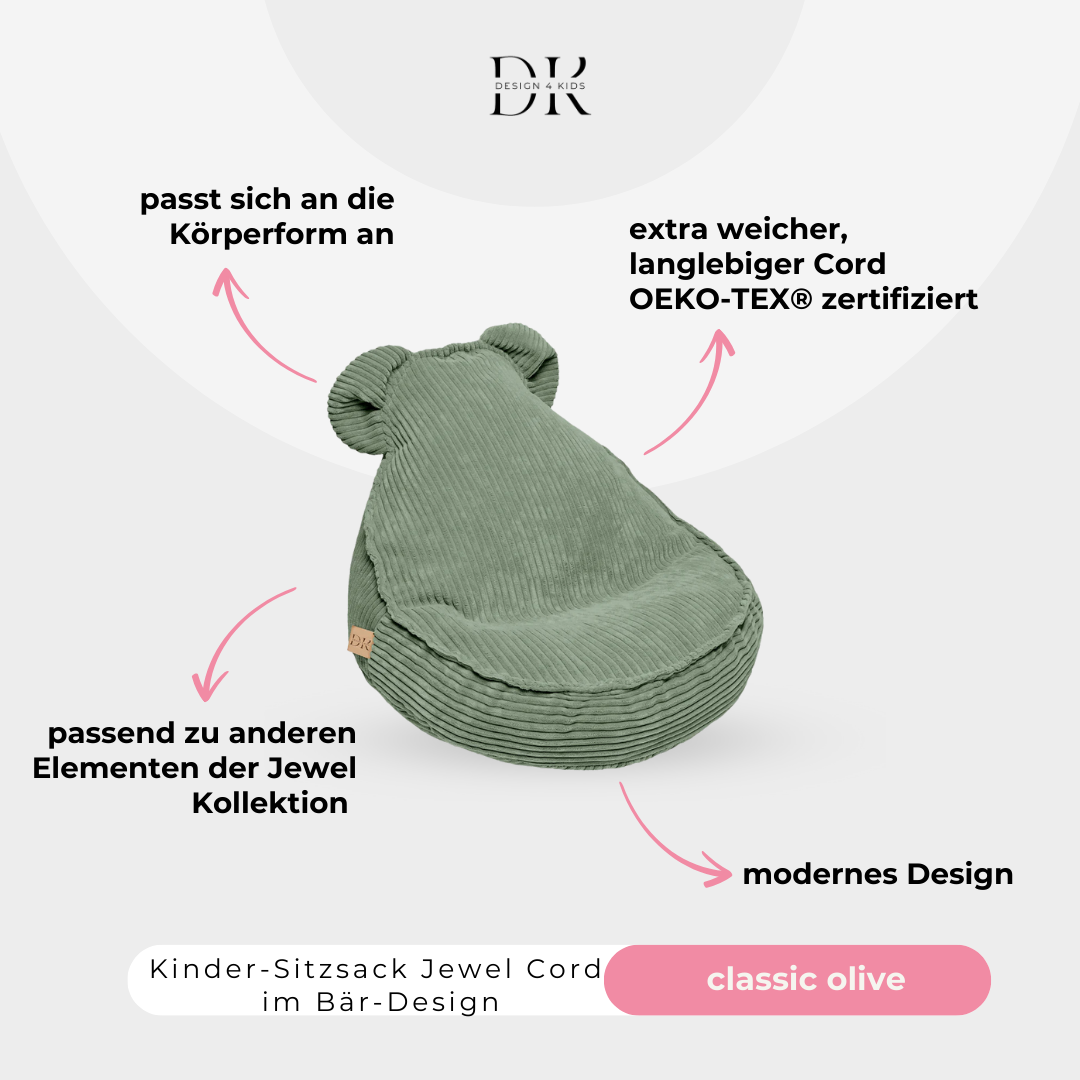 Design4Kids Kinder-Sitzsack Jewel Cord im Bär-Design