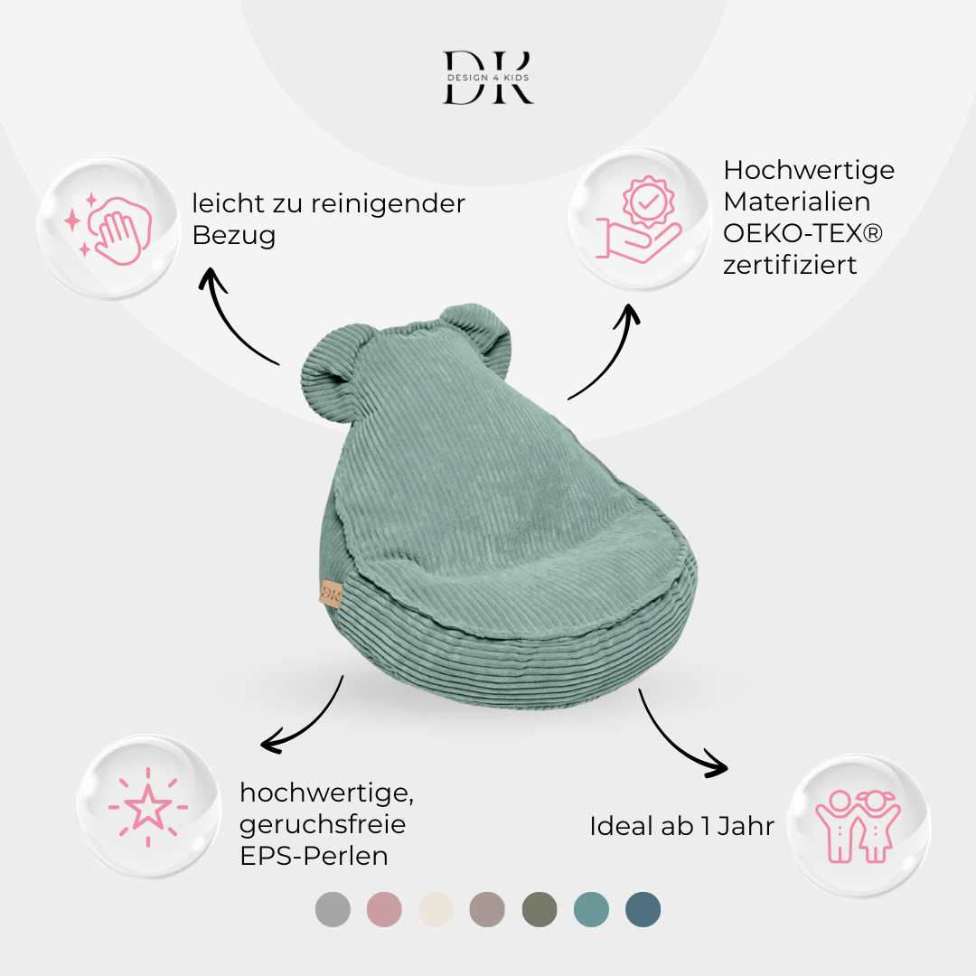 Design4Kids Kinder-Sitzsack Jewel Cord im Bär-Design
