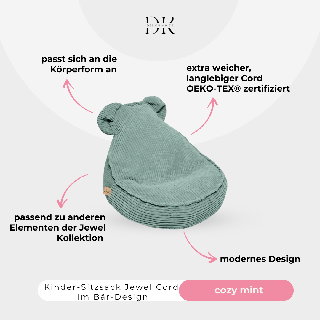 Design4Kids Kinder-Sitzsack Jewel Cord im Bär-Design