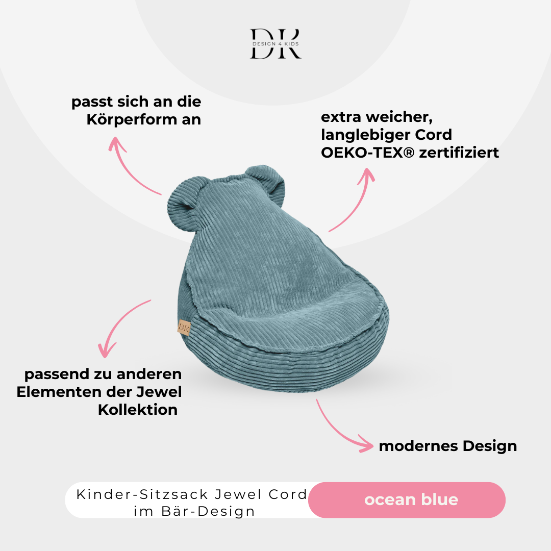 Design4Kids Kinder-Sitzsack Jewel Cord im Bär-Design