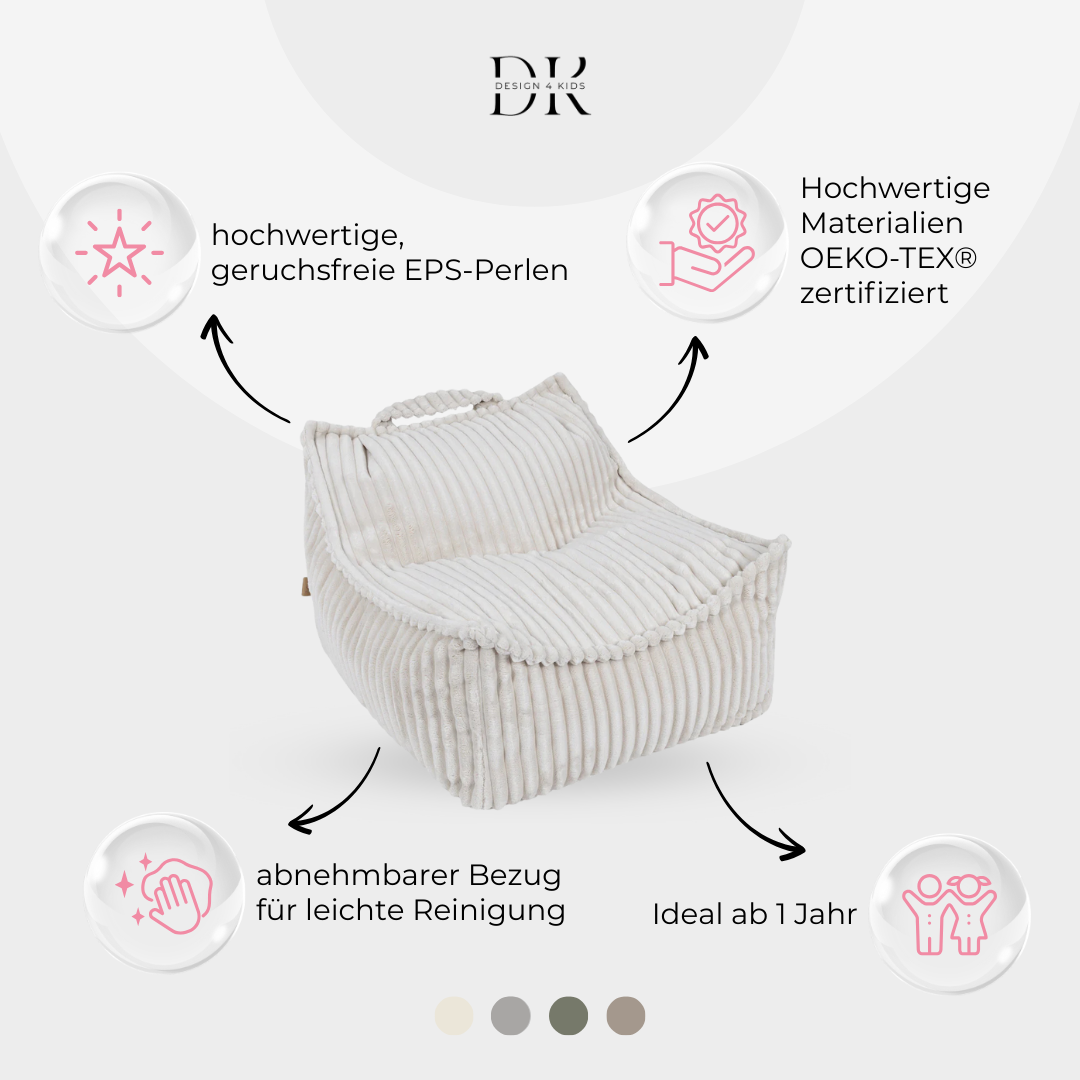 Design4Kids Kinder-Sitzsack Jewel Plüsch-Cord
