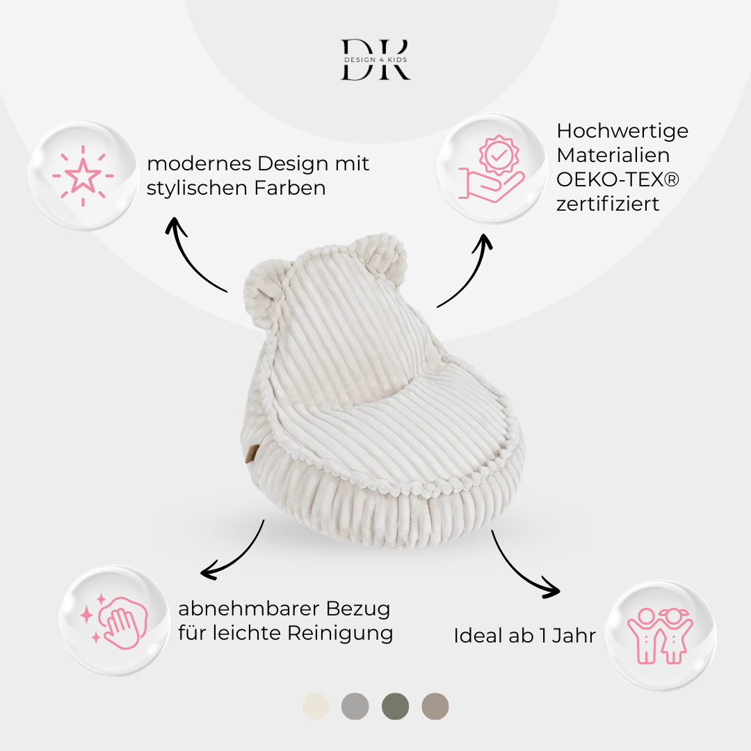 Design4Kids Kinder-Sitzsack Jewel Plüsch-Cord im Bär-Design