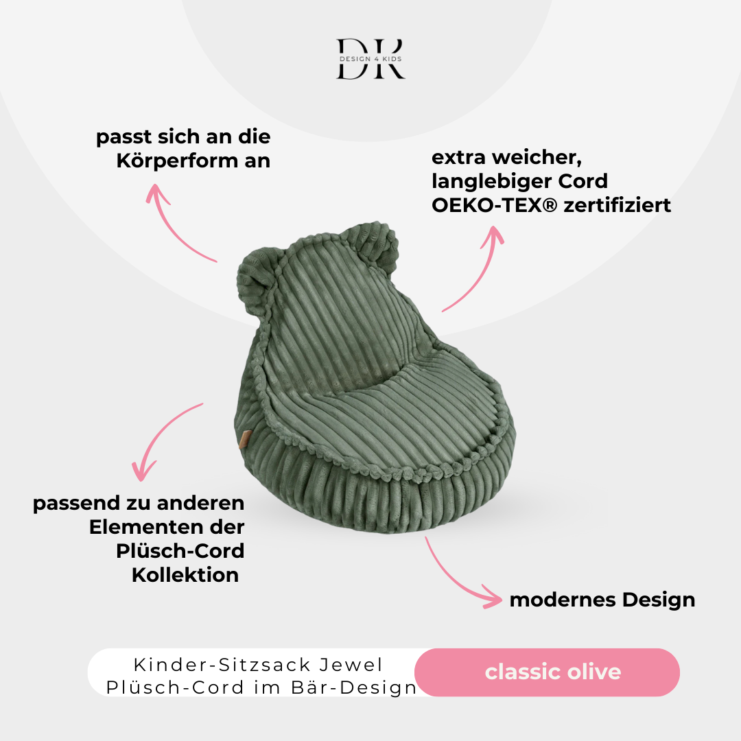 Design4Kids Kinder-Sitzsack Jewel Plüsch-Cord im Bär-Design