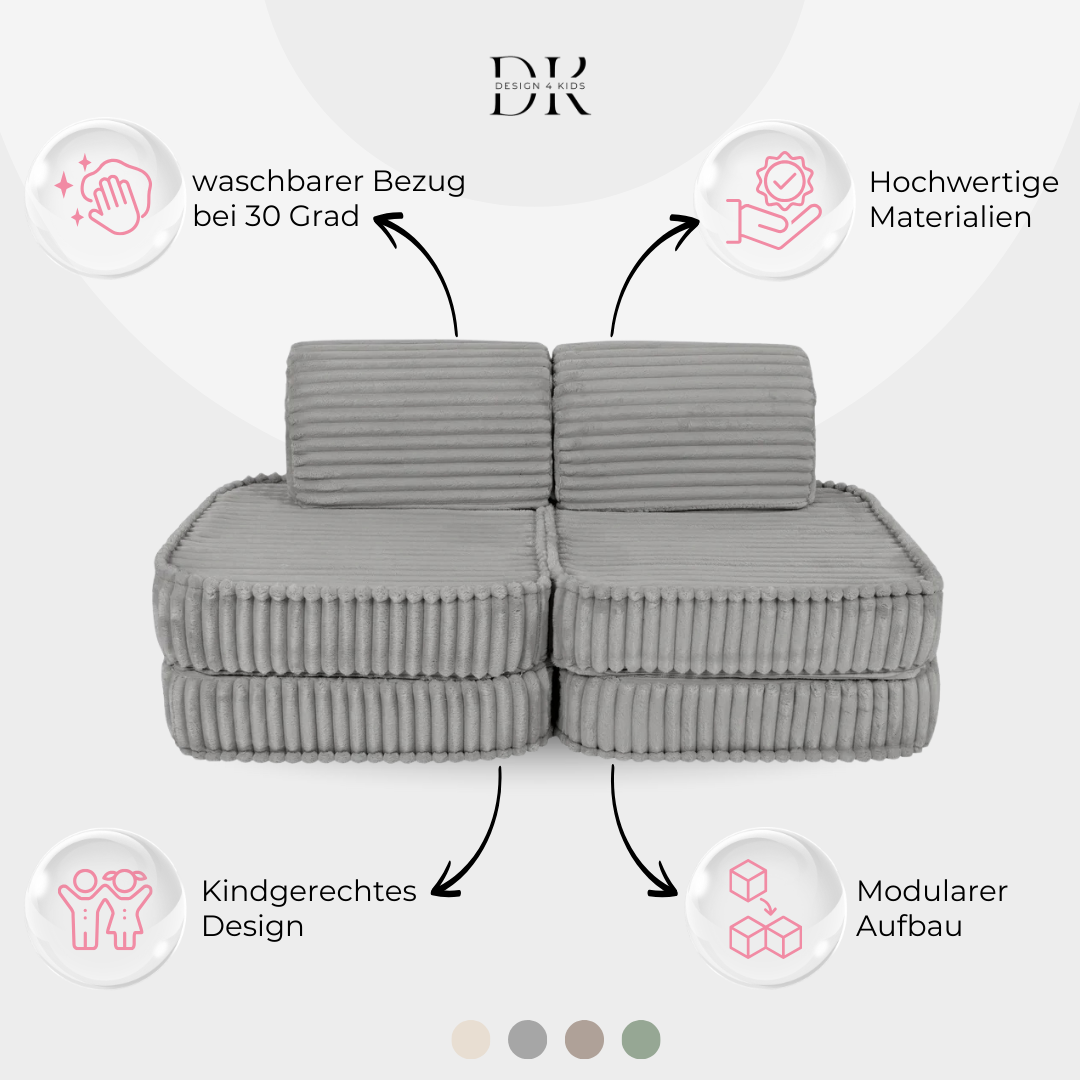 Design4Kids Mini Spielsofa Jewel Plüsch-Cord Basic
