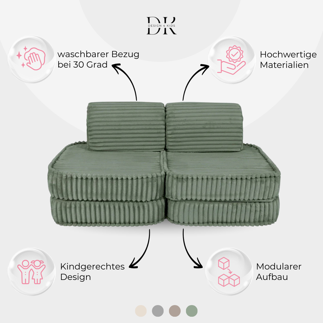 Design4Kids Mini Spielsofa Jewel Plüsch-Cord Basic