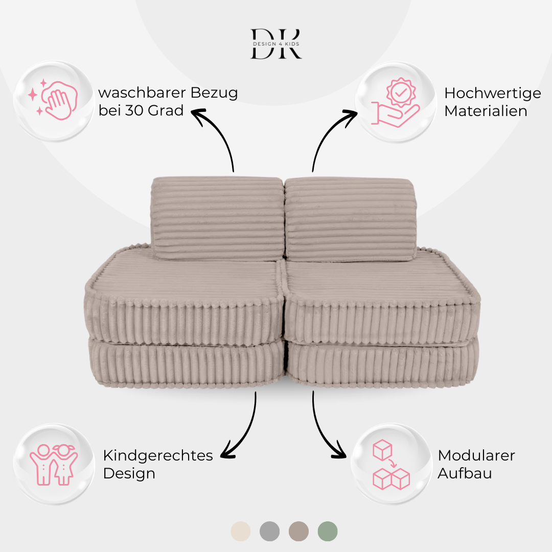 Design4Kids Mini Spielsofa Jewel Plüsch-Cord Basic