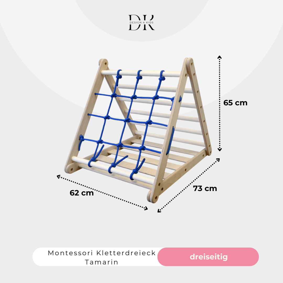 Design4Kids Montessori Kletterset Vari - dreiseitiges Kletterdreieck mit Nylonseil, Rutsche und Kletterbogen
