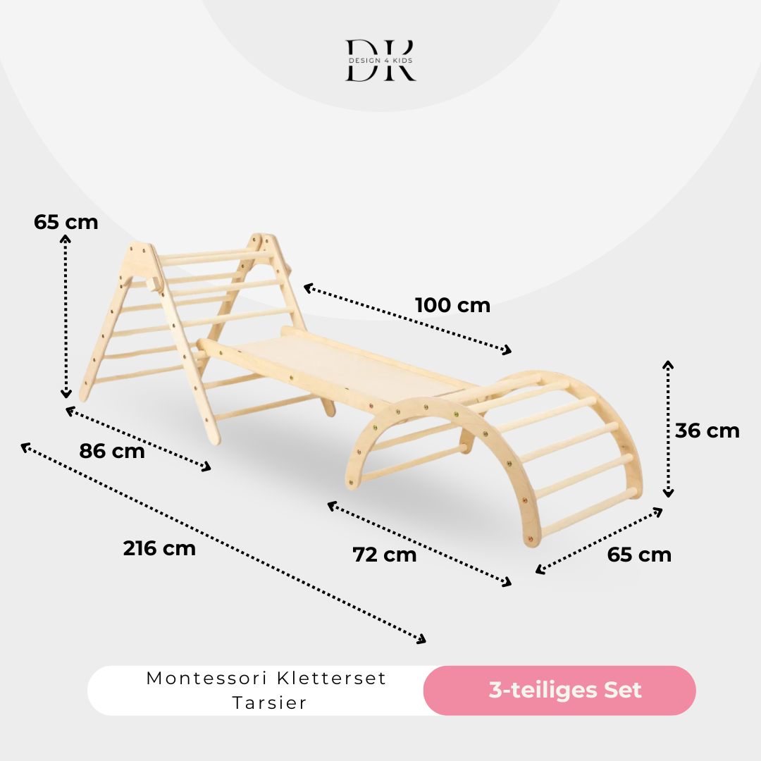 Design4Kids Montessori Kletterset Tarsier - Pikler-Kletterdreieck mit Rutsche und Kletterbogen