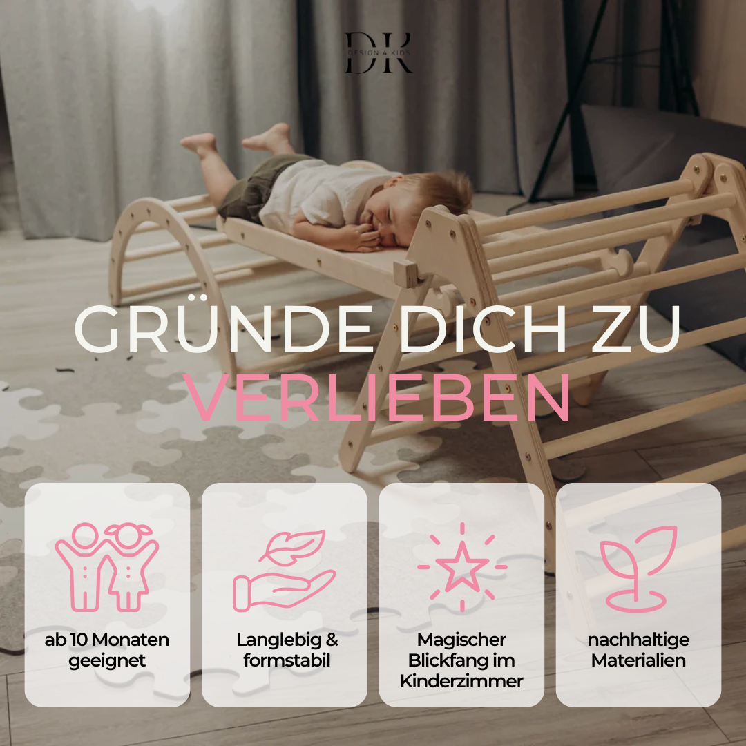 Design4Kids Montessori Kletterset Tarsier - Pikler-Kletterdreieck mit Rutsche und Kletterbogen