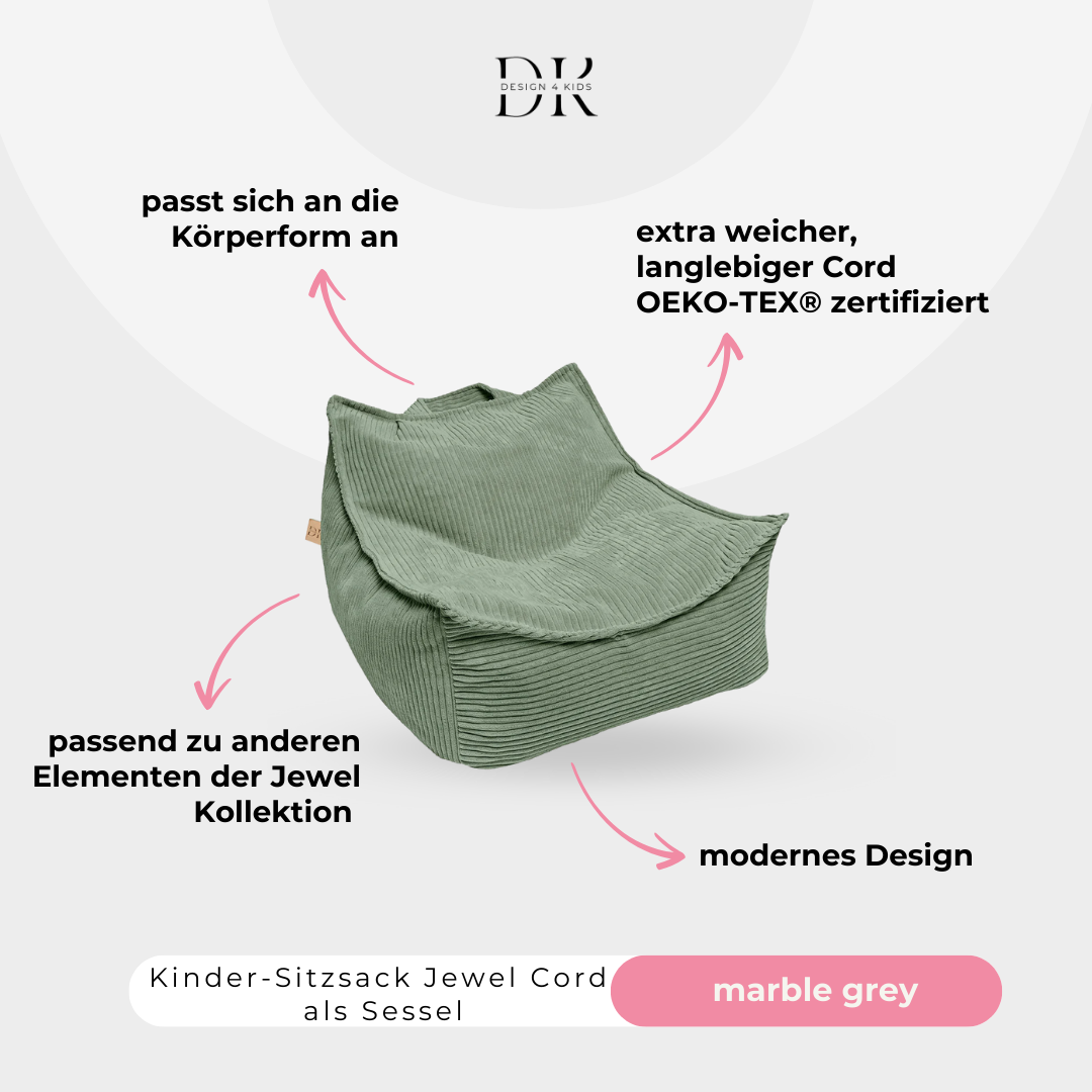 Design4Kids Kinder-Sitzsack Jewel Cord als Sessel