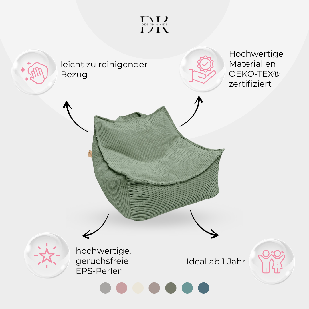 Design4Kids Kinder-Sitzsack Jewel Cord als Sessel