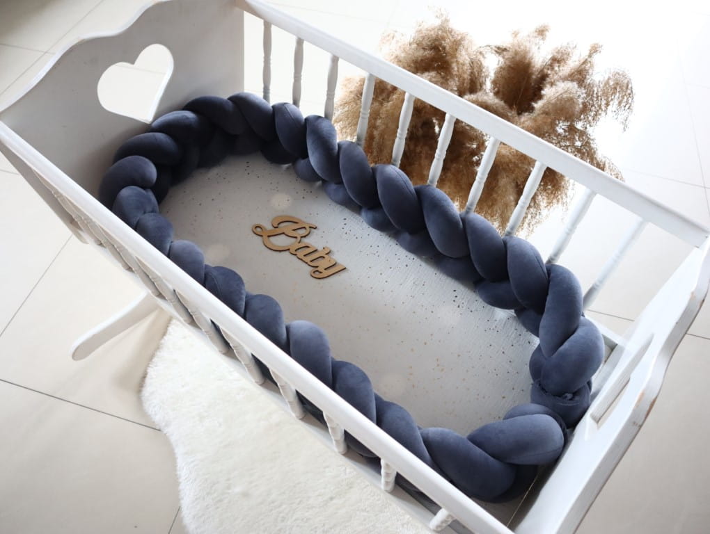 Design4kids 3-Strang Geflecht Bettchenschutz- Graphit Velvet