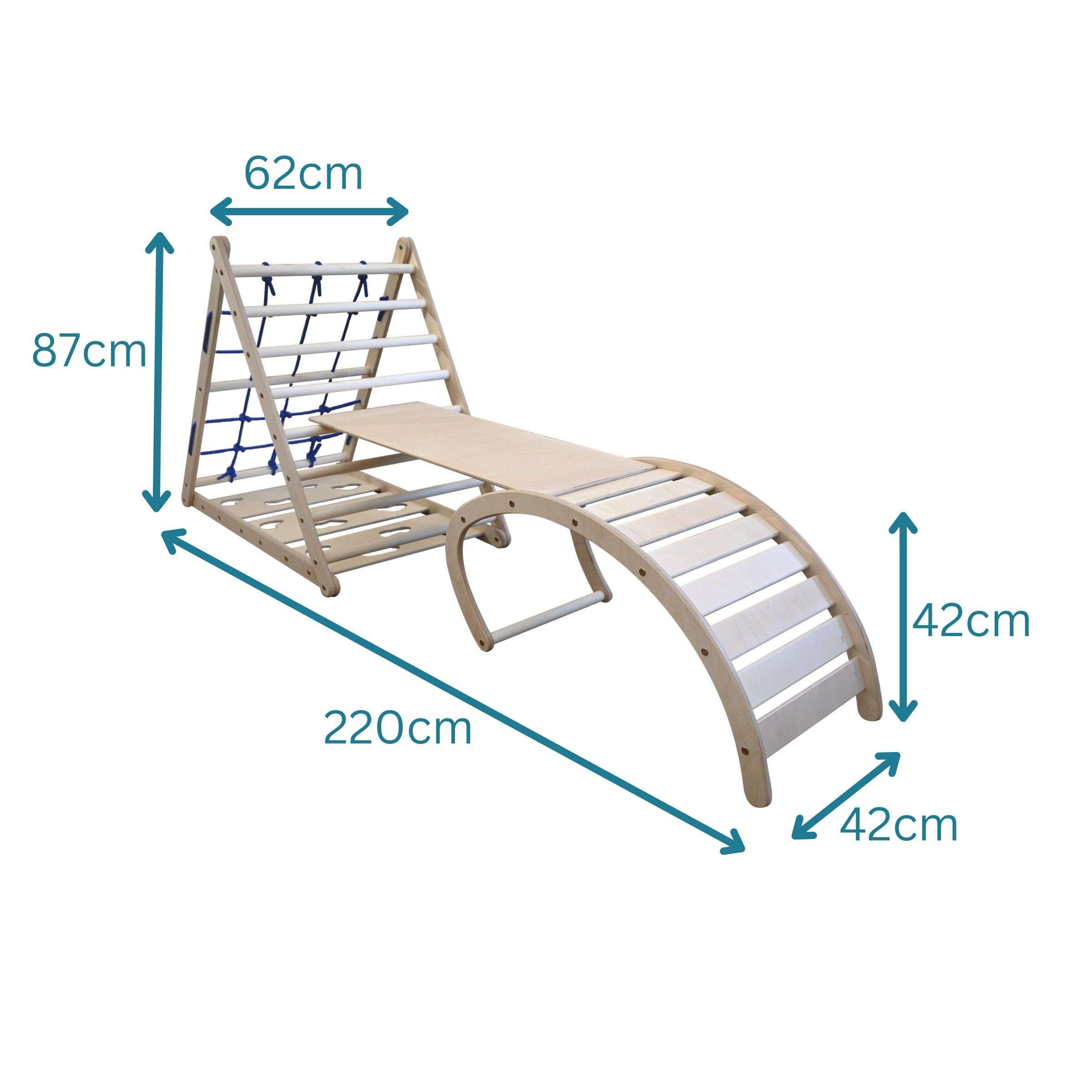 Design4Kids Montessori Kletterset Indri - dreiseitiges Kletterdreieck mit Nylonseil, Rutsche und Wippe