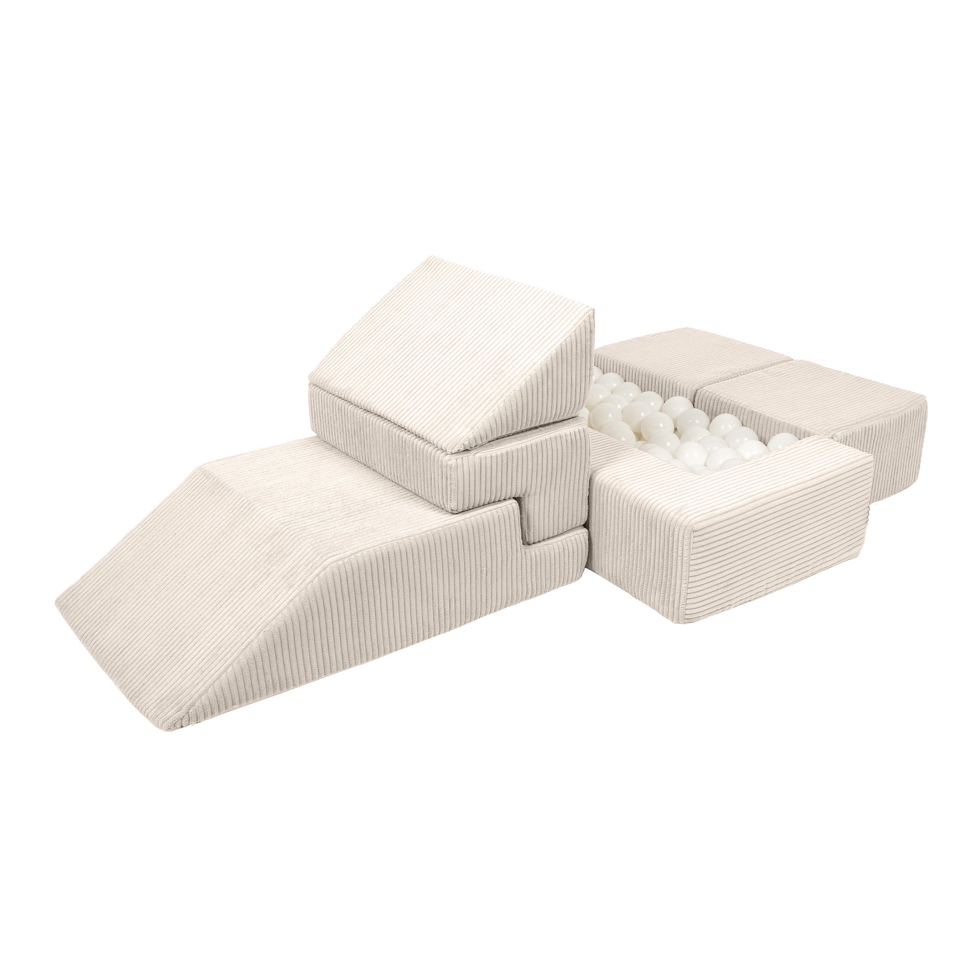 Design4kids Spielsofa Elements Jewel Cord mit Bällebad & 100 Bälle - almond beige