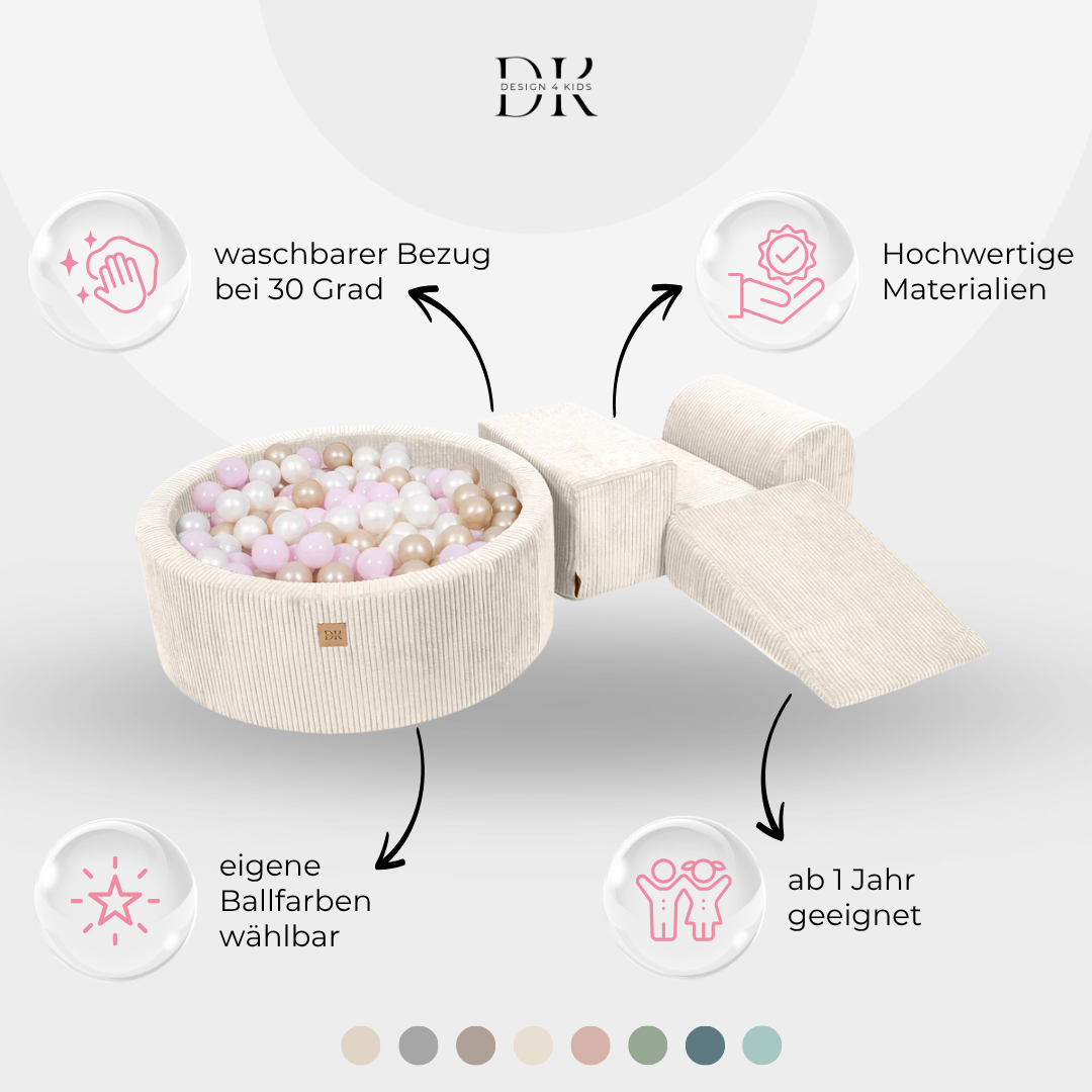 Design4Kids Schaumspielset Jewel Cord mit Bällebad, 200 Bälle - eigene Farbauswahl