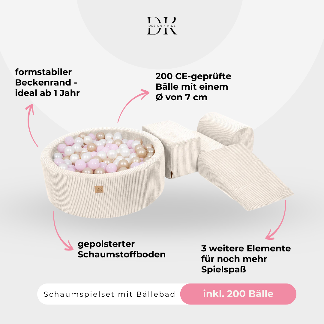 Design4Kids Schaumspielset Jewel Cord mit Bällebad, 200 Bälle - eigene Farbauswahl
