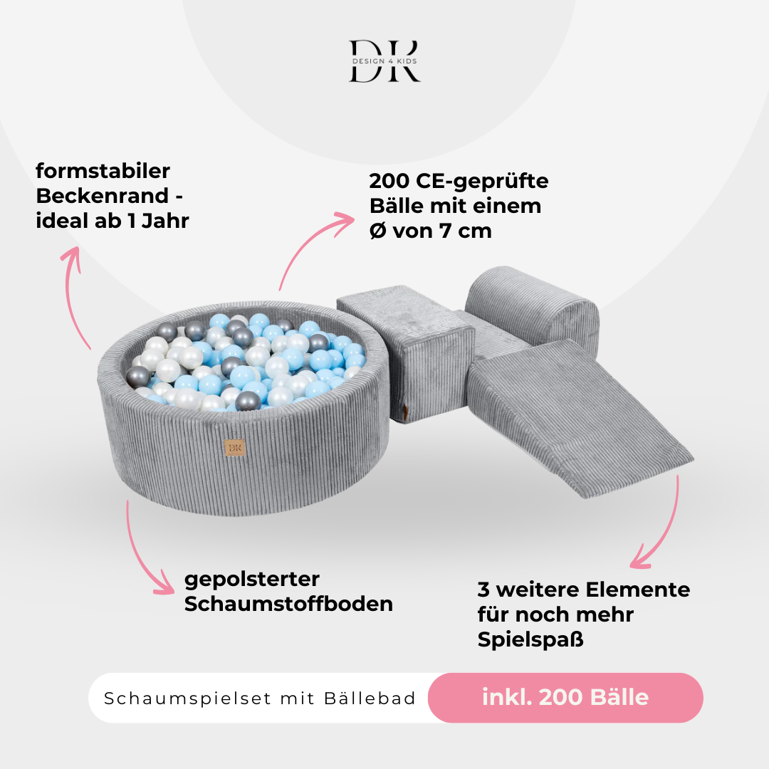 Design4Kids Schaumspielset Jewel Cord mit Bällebad, 200 Bälle - eigene Farbauswahl