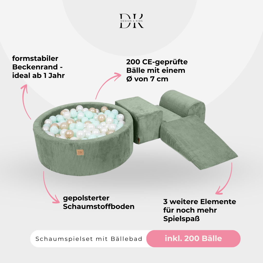 Design4Kids Schaumspielset Jewel Cord mit Bällebad, 200 Bälle - eigene Farbauswahl