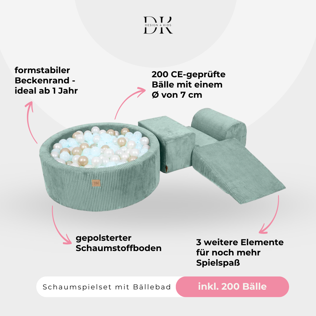 Design4Kids Schaumspielset Jewel Cord mit Bällebad, 200 Bälle - eigene Farbauswahl