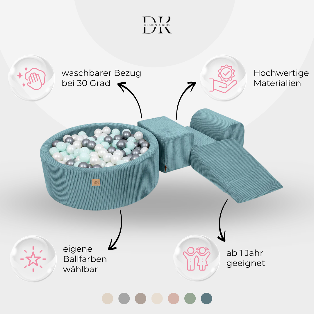 Design4Kids Schaumspielset Jewel Cord mit Bällebad, 200 Bälle - eigene Farbauswahl