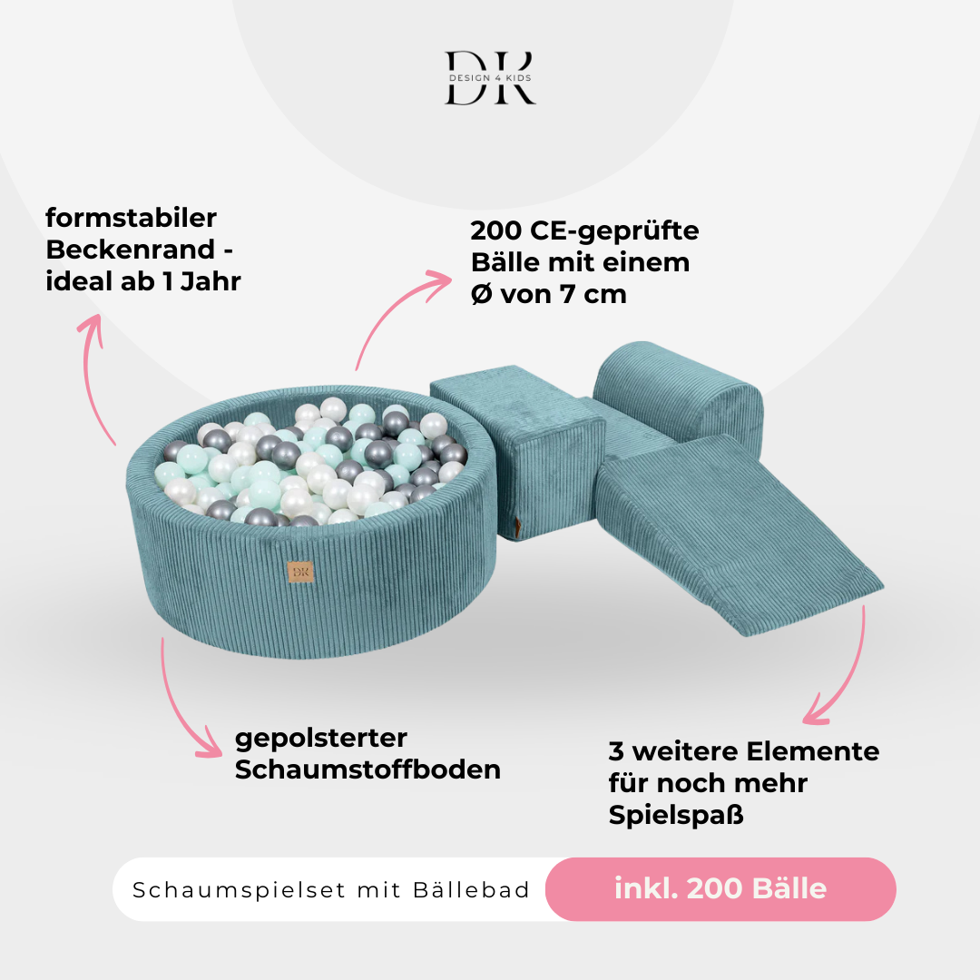 Design4Kids Schaumspielset Jewel Cord mit Bällebad, 200 Bälle - eigene Farbauswahl