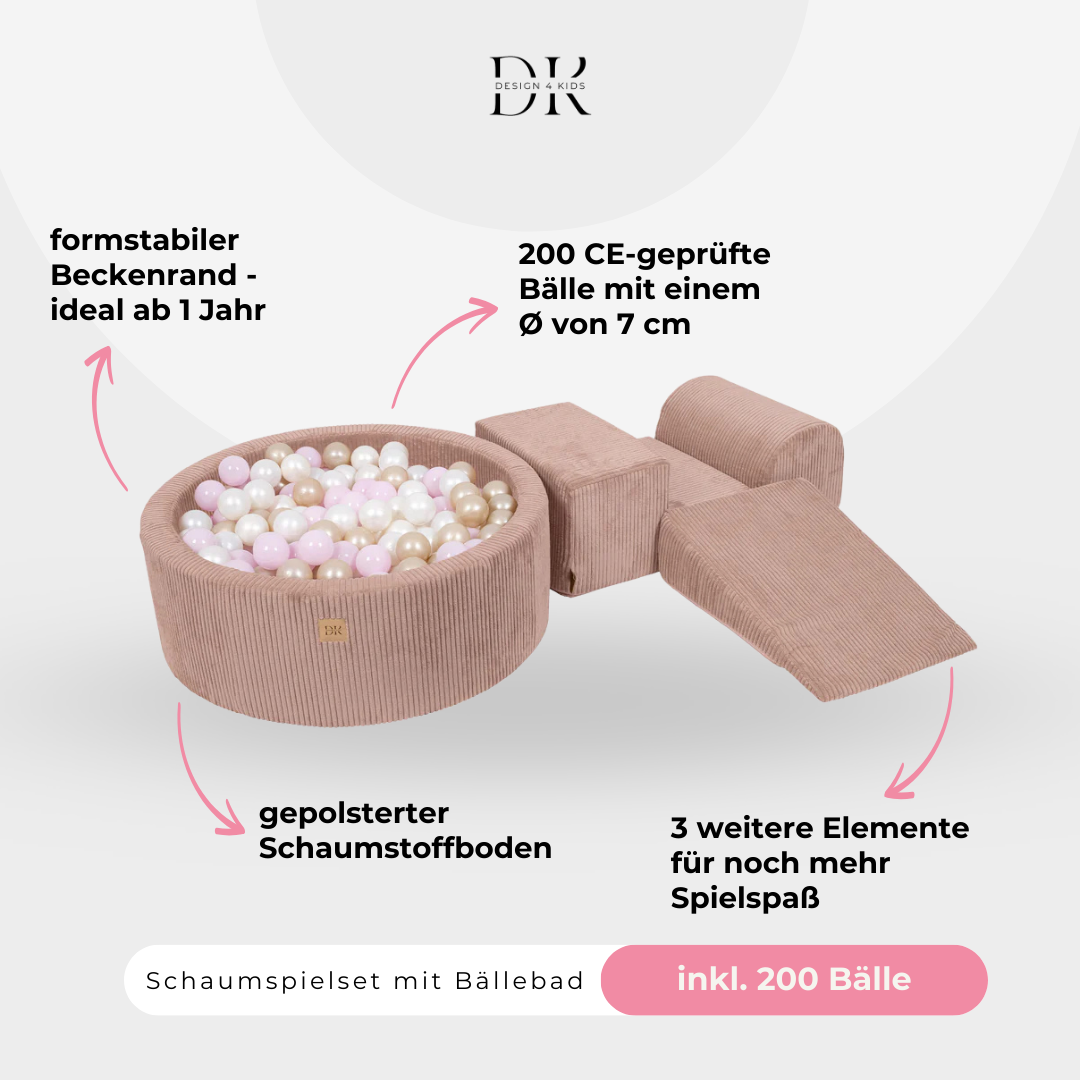 Design4Kids Schaumspielset Jewel Cord mit Bällebad, 200 Bälle - eigene Farbauswahl